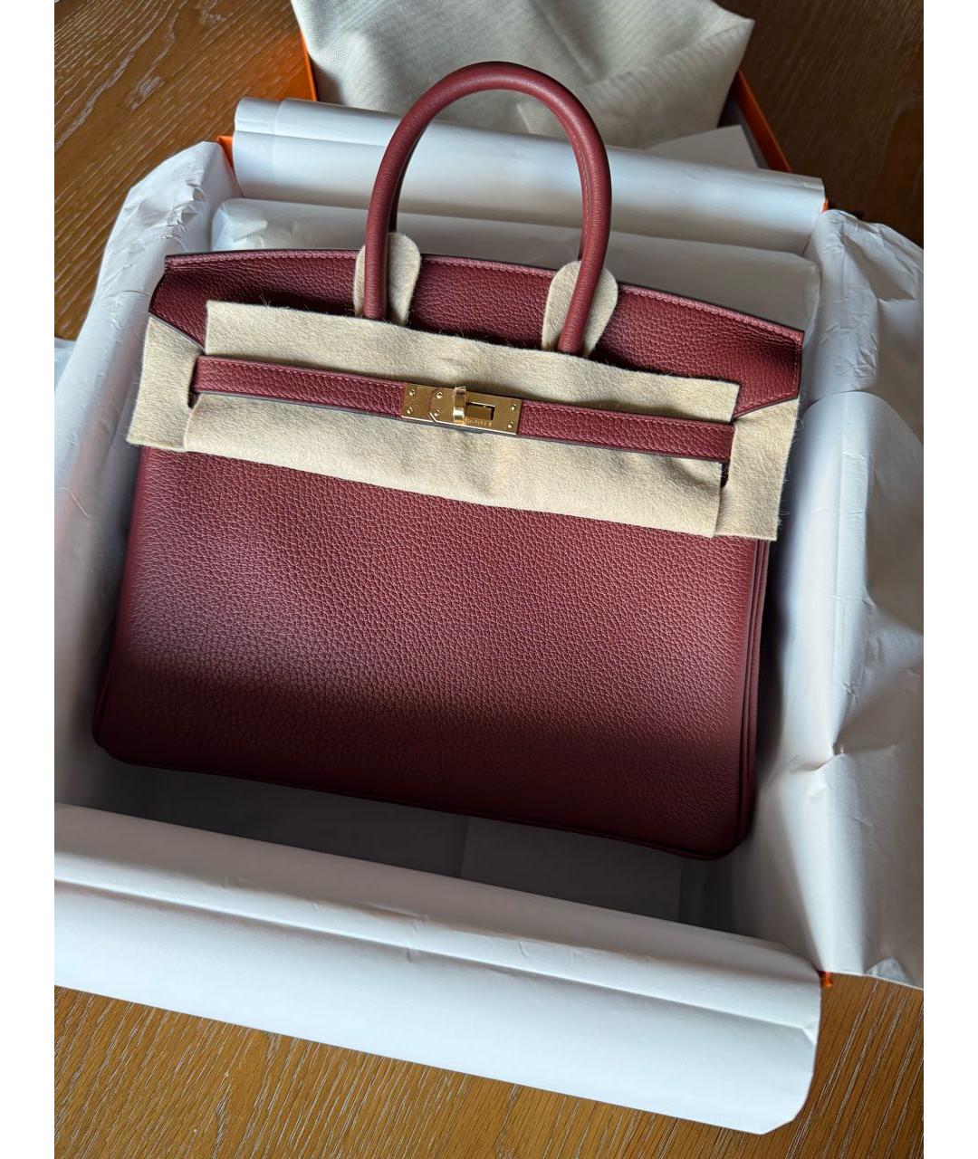 HERMES Бордовая кожаная сумка с короткими ручками, фото 3