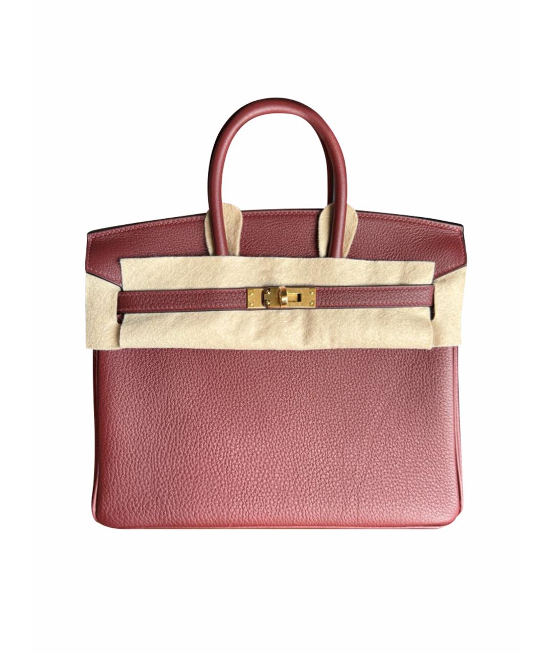 HERMES Бордовая кожаная сумка с короткими ручками, фото 1