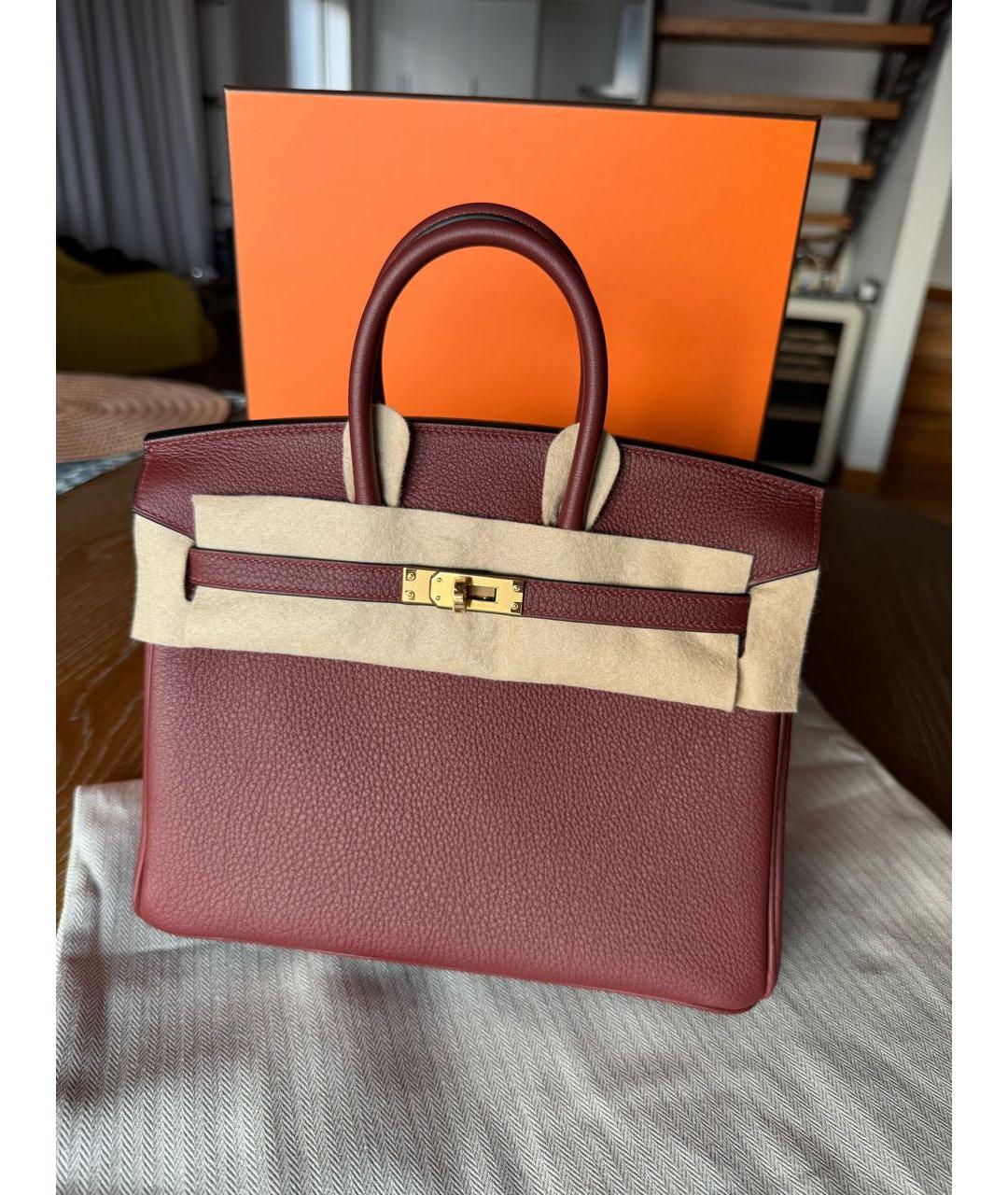 HERMES Бордовая кожаная сумка с короткими ручками, фото 2