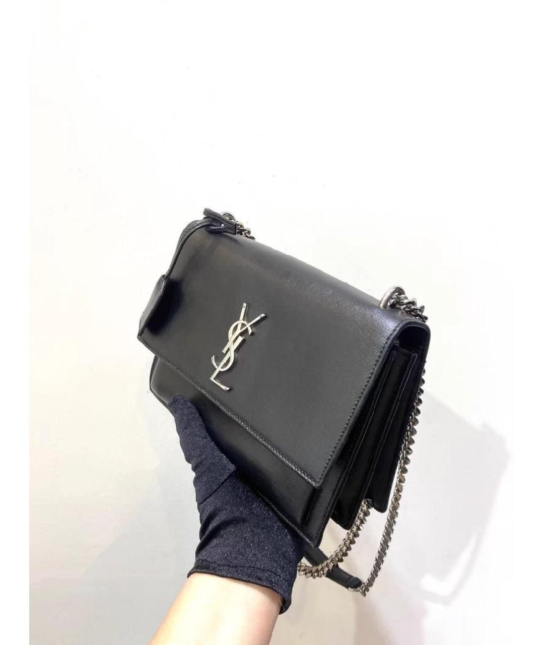 SAINT LAURENT Черная кожаная сумка через плечо, фото 2