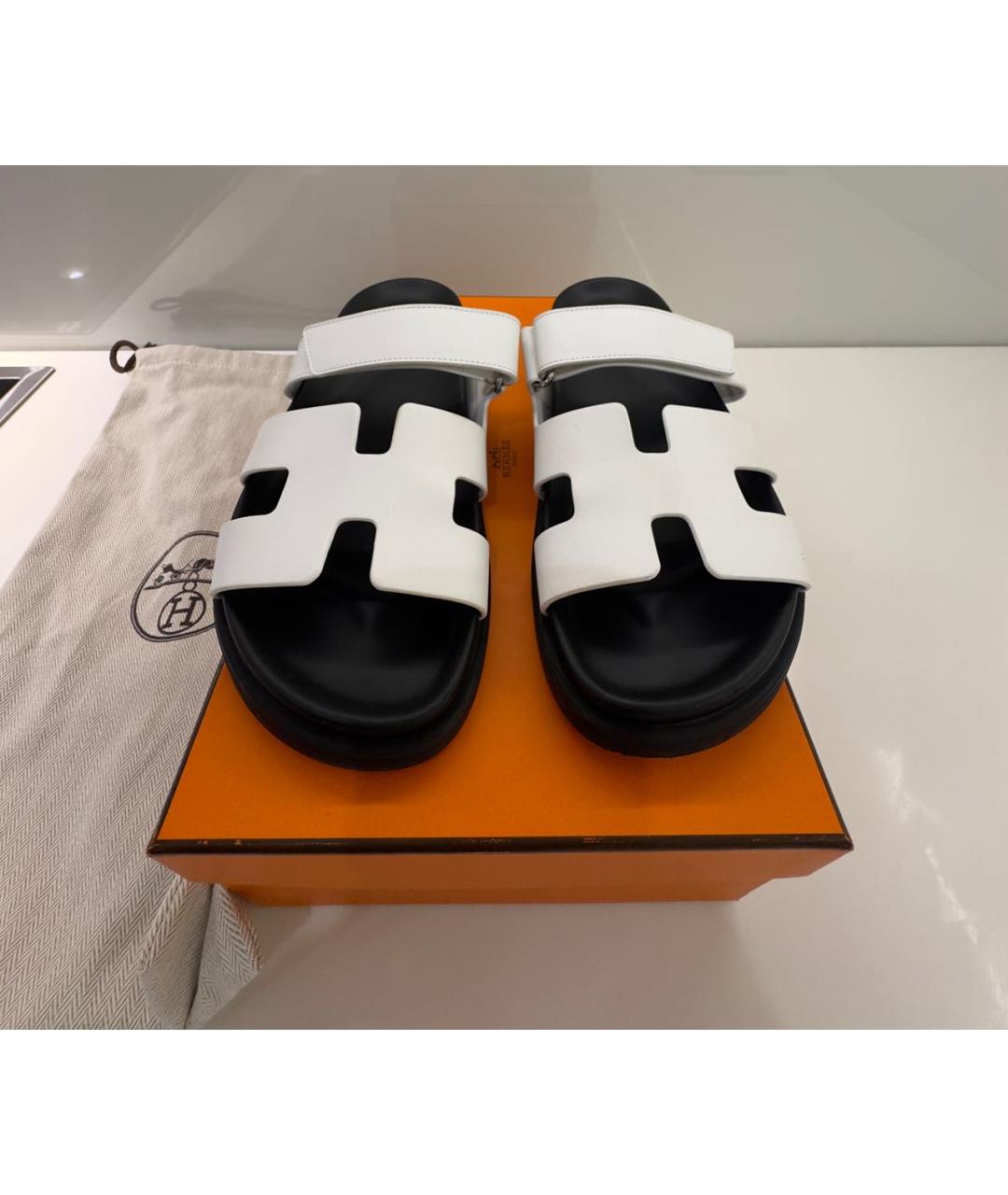 HERMES Белые кожаные сандалии, фото 2