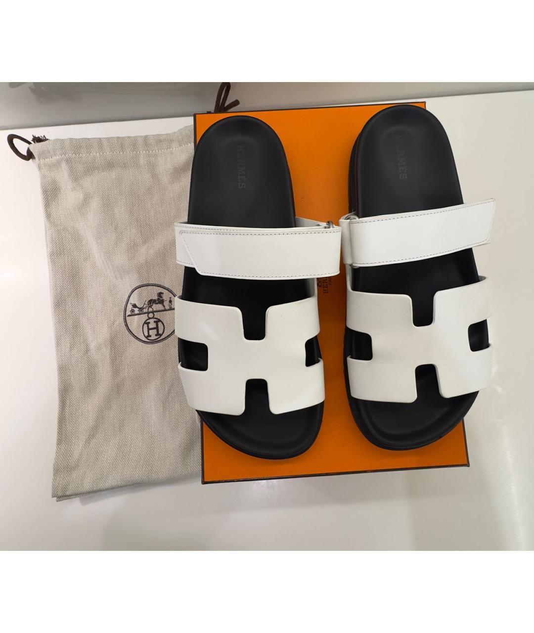HERMES Белые кожаные сандалии, фото 3