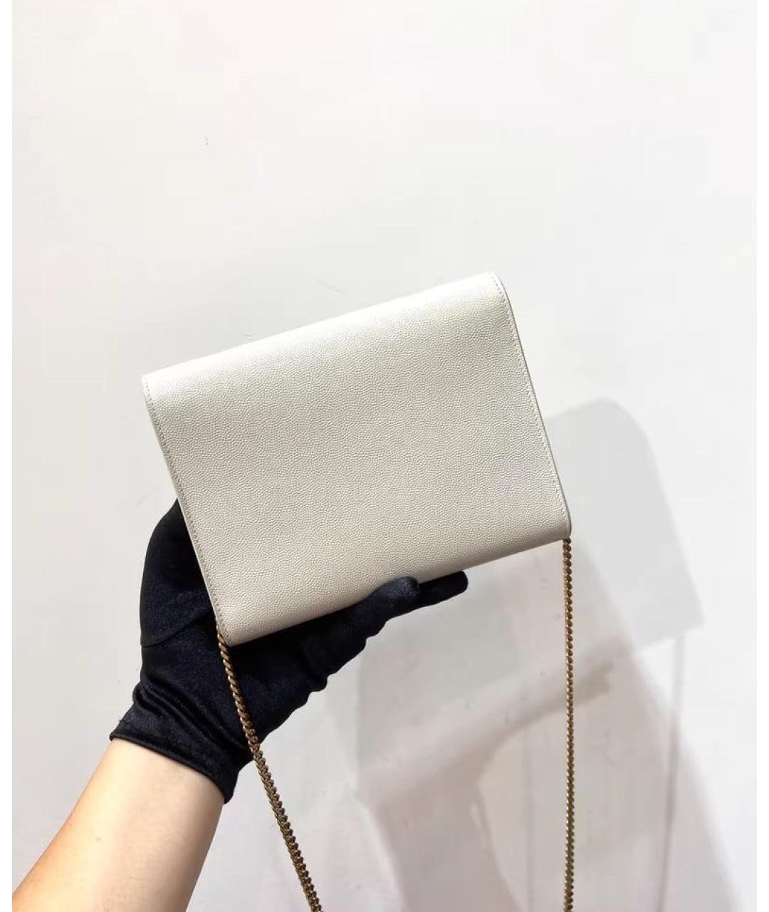 SAINT LAURENT Белая кожаная сумка через плечо, фото 5