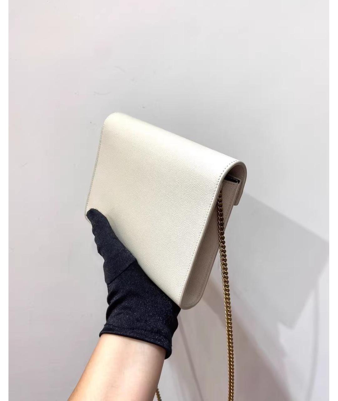 SAINT LAURENT Белая кожаная сумка через плечо, фото 6