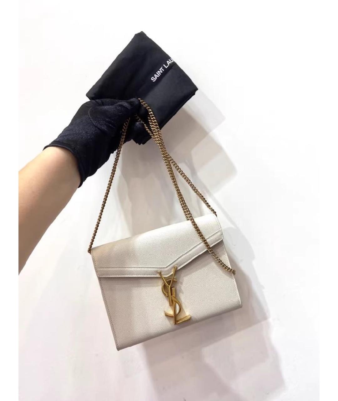 SAINT LAURENT Белая кожаная сумка через плечо, фото 7