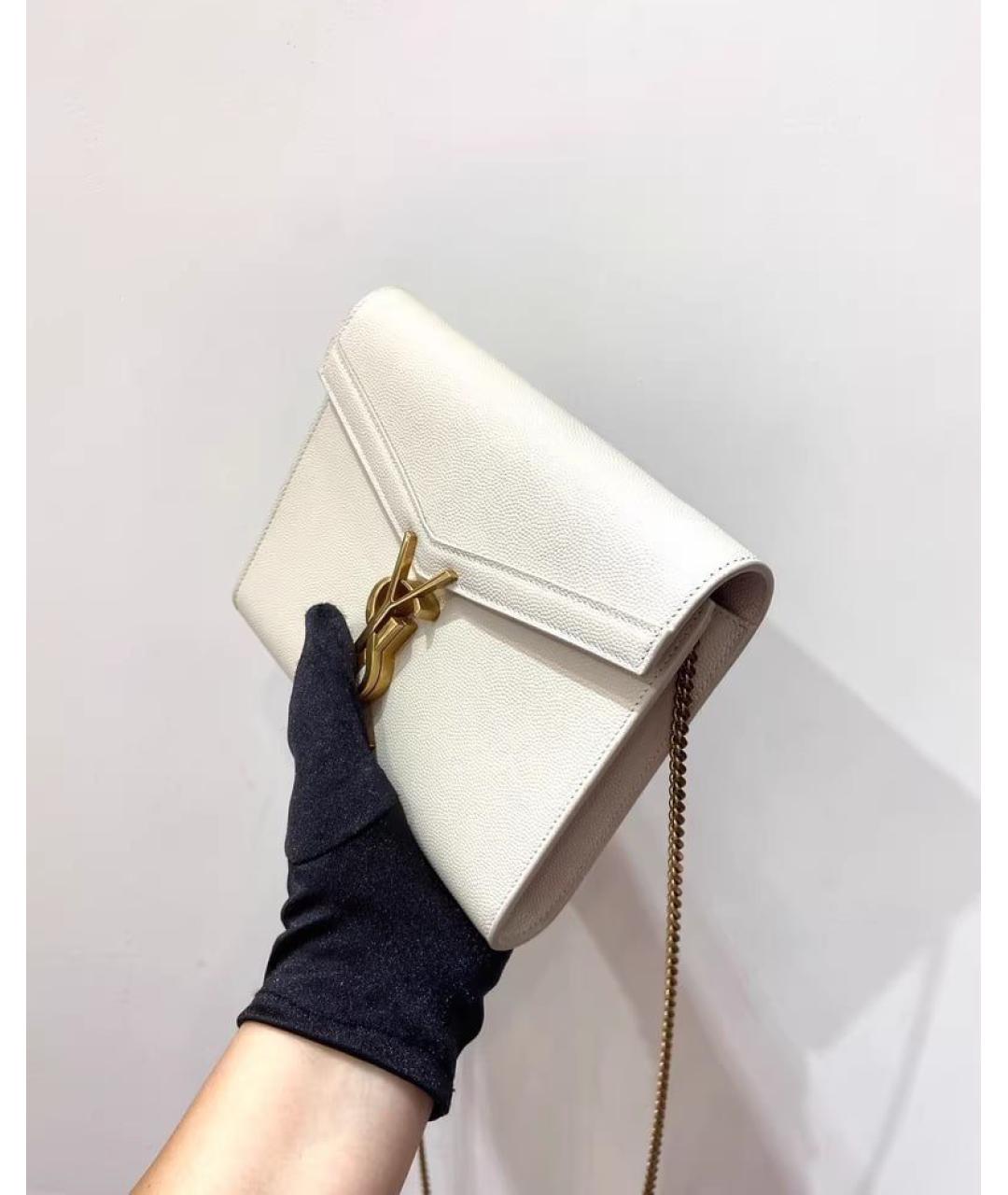 SAINT LAURENT Белая кожаная сумка через плечо, фото 2