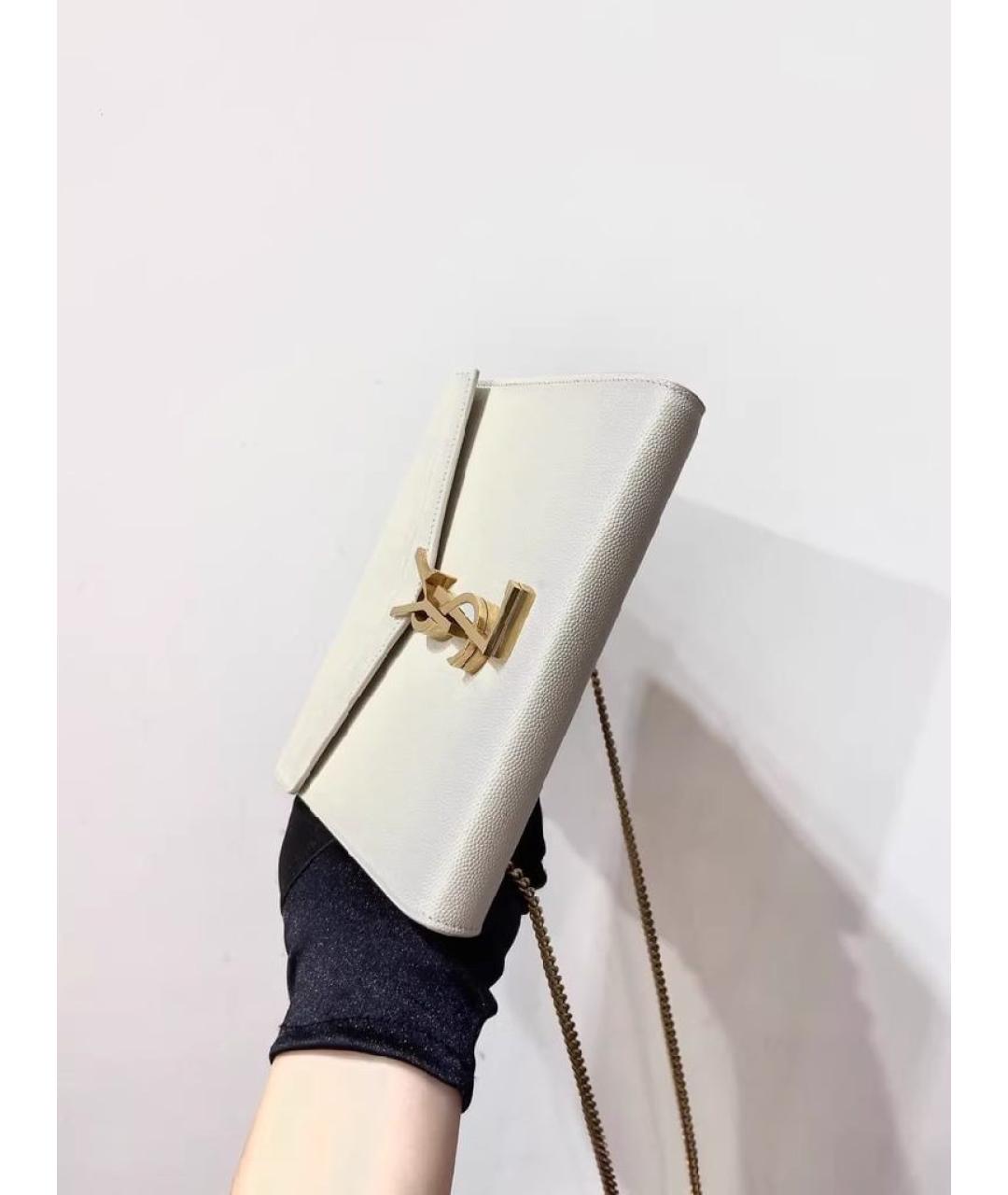 SAINT LAURENT Белая кожаная сумка через плечо, фото 3