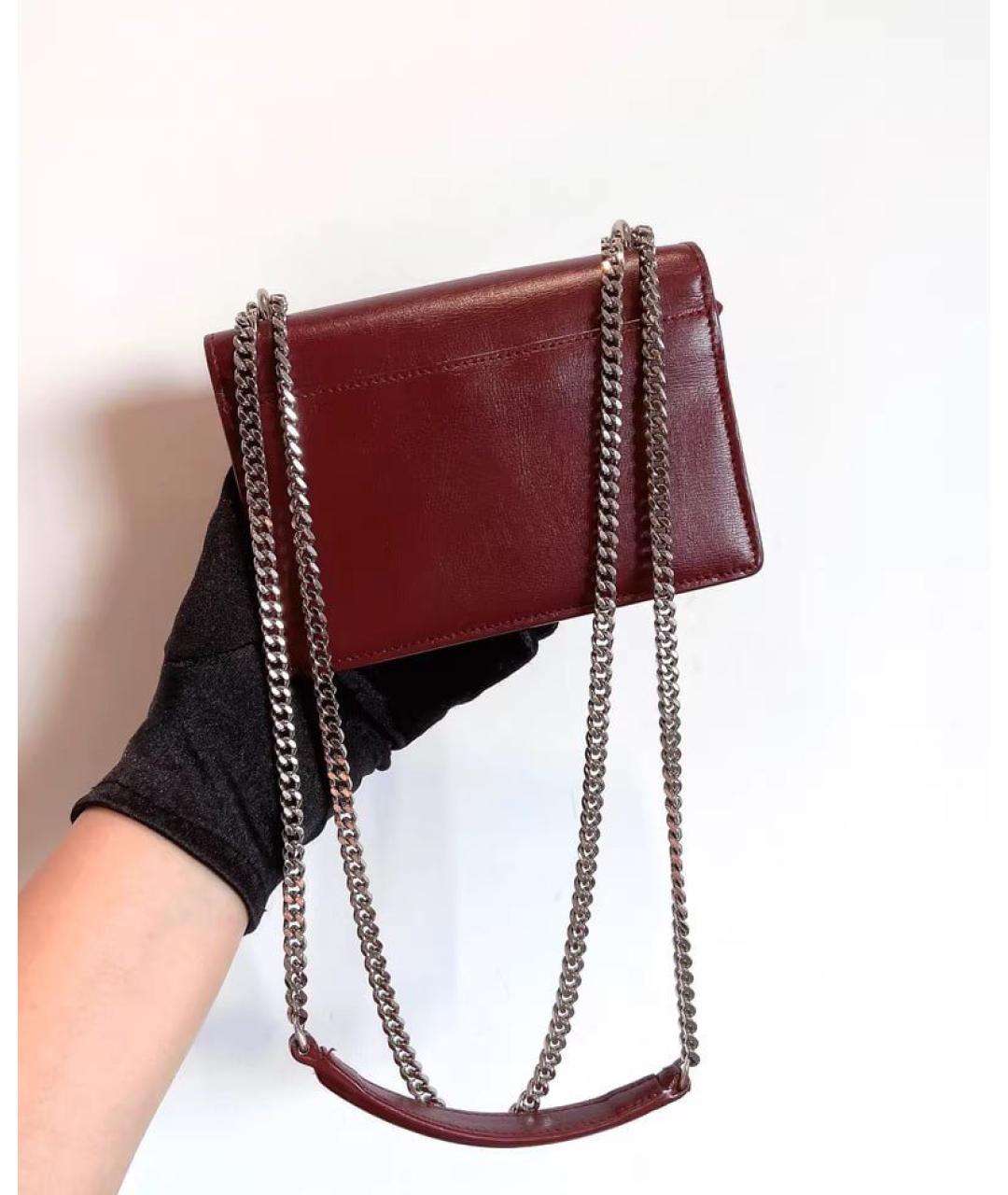 SAINT LAURENT Бордовая кожаная сумка через плечо, фото 4