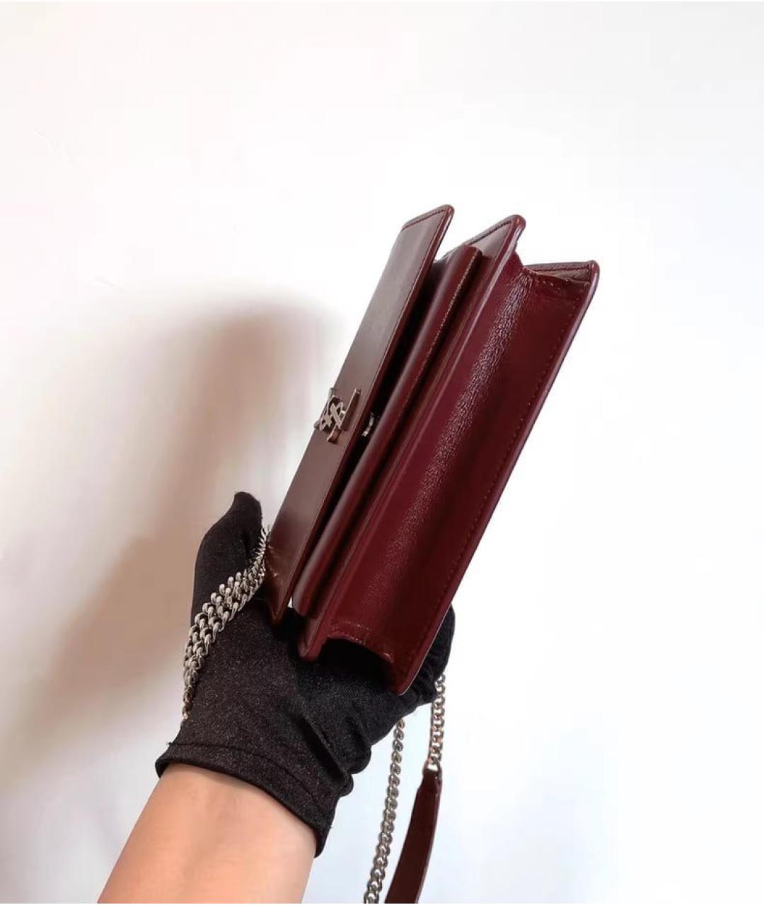 SAINT LAURENT Бордовая кожаная сумка через плечо, фото 6