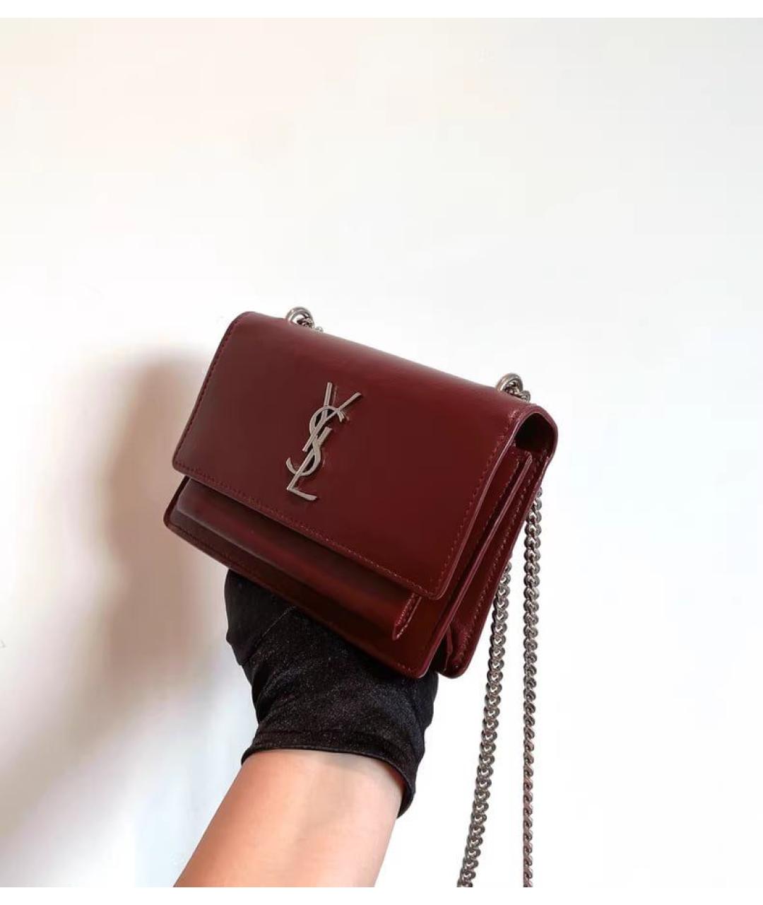 SAINT LAURENT Бордовая кожаная сумка через плечо, фото 2
