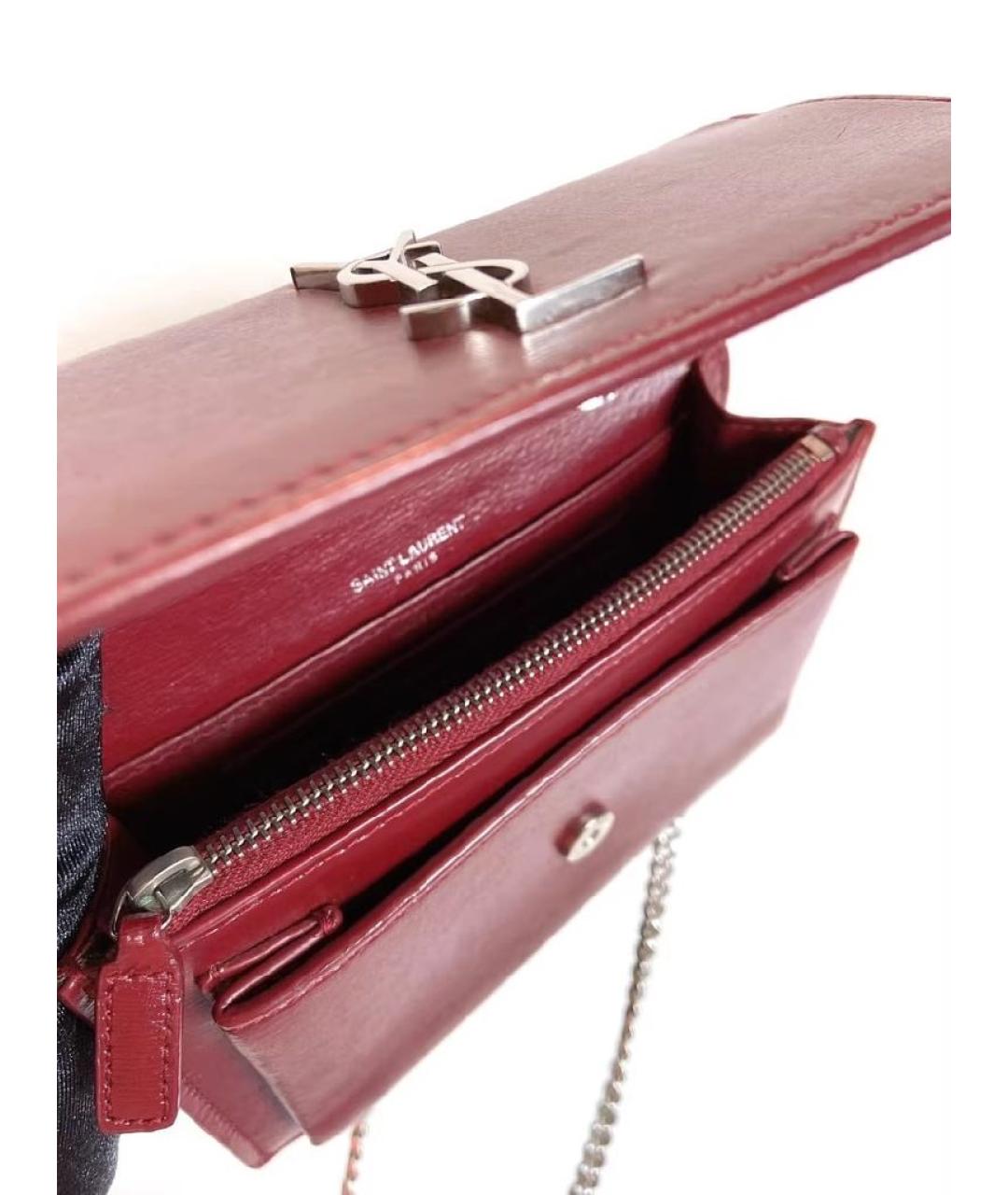 SAINT LAURENT Бордовая кожаная сумка через плечо, фото 3