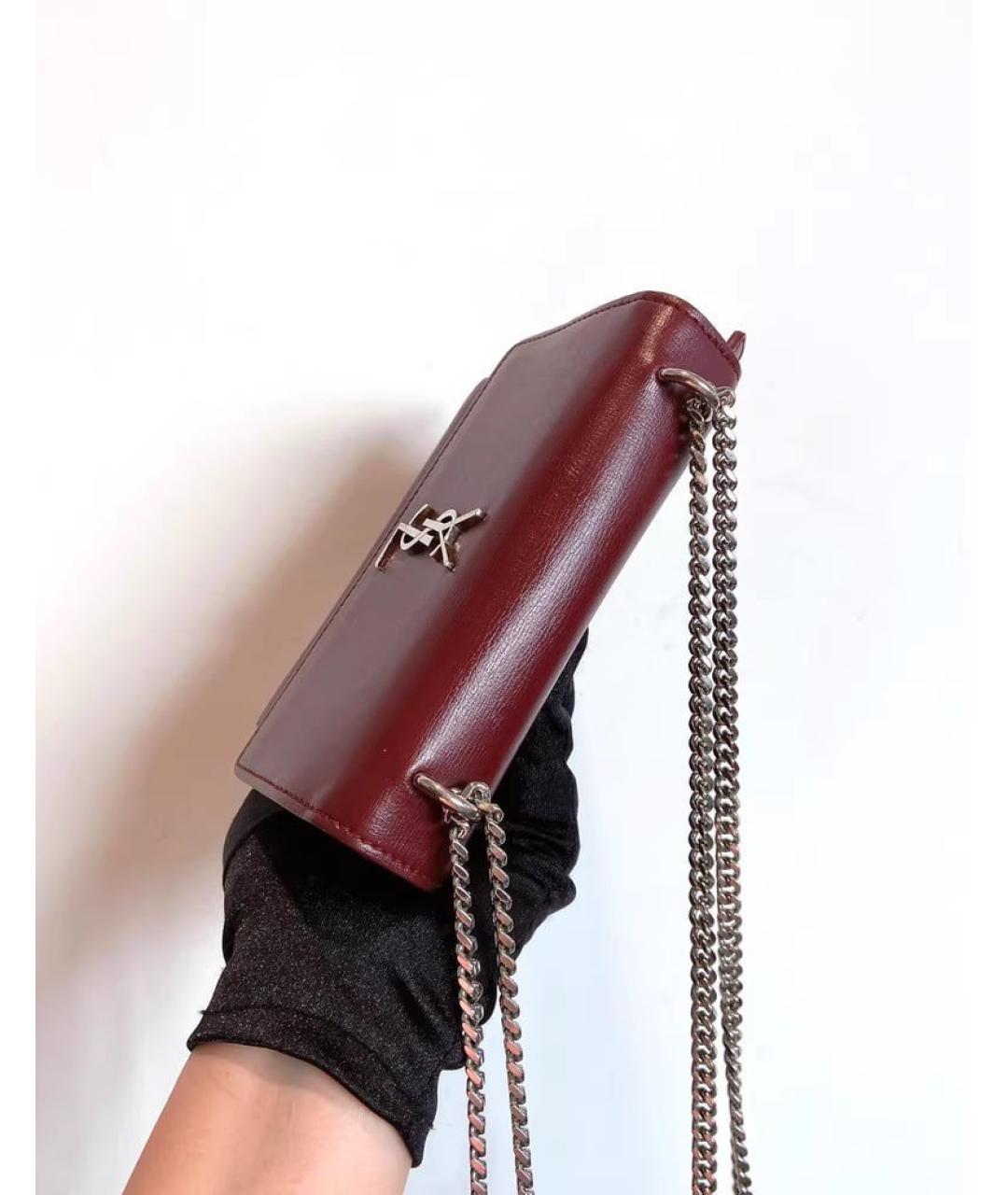 SAINT LAURENT Бордовая кожаная сумка через плечо, фото 7