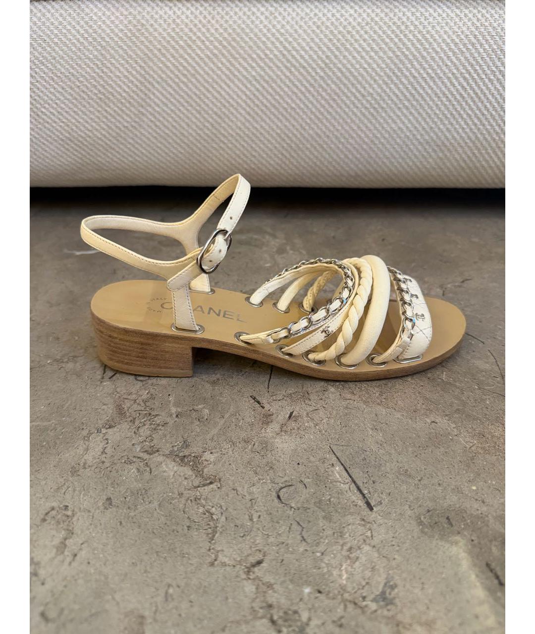 CHANEL Белые кожаные босоножки, фото 7