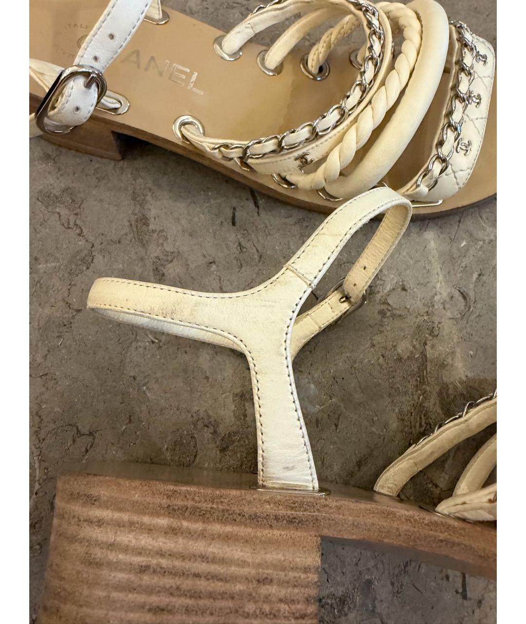 CHANEL Белые кожаные босоножки, фото 6