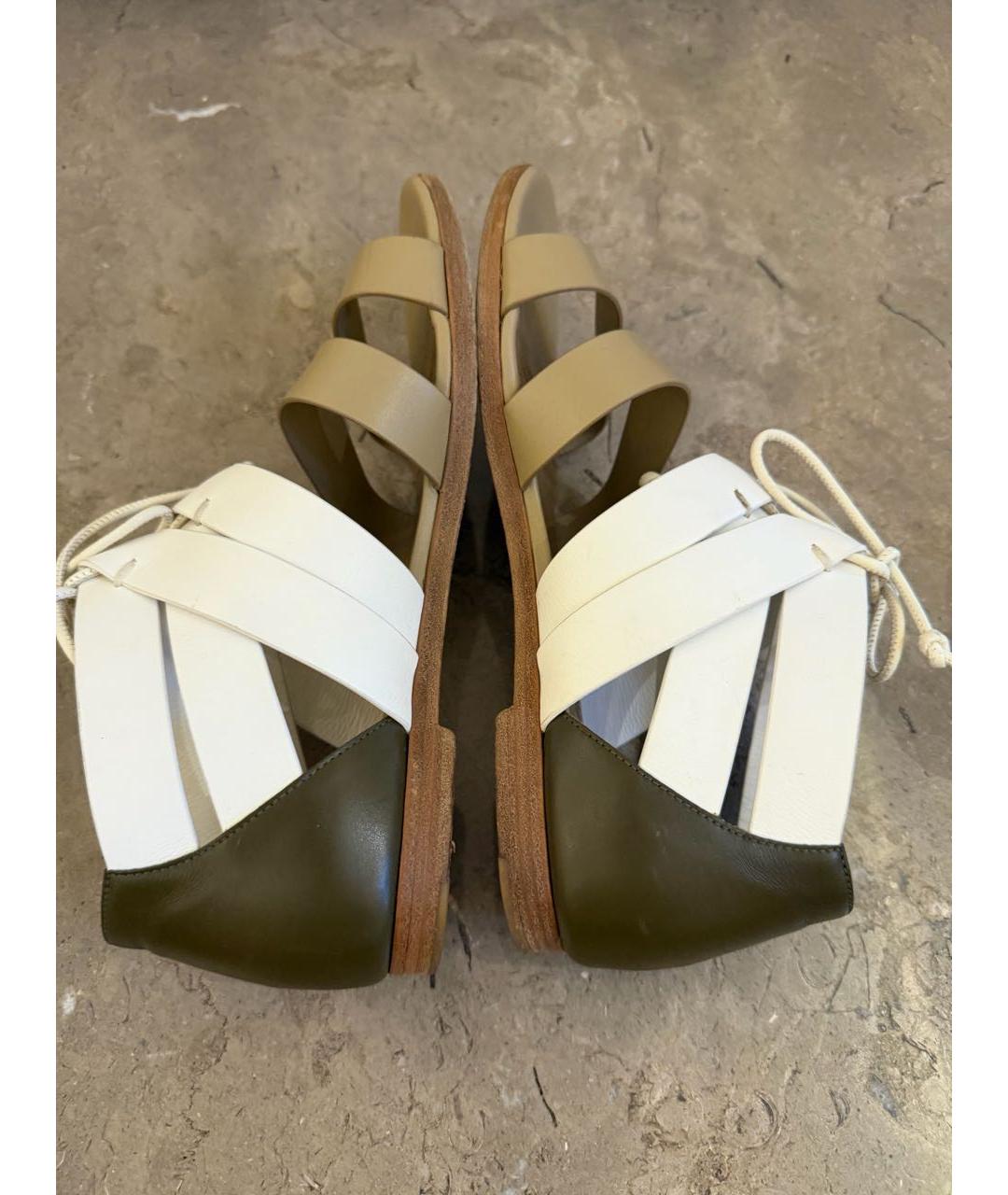 HERMES Хаки кожаные босоножки, фото 5