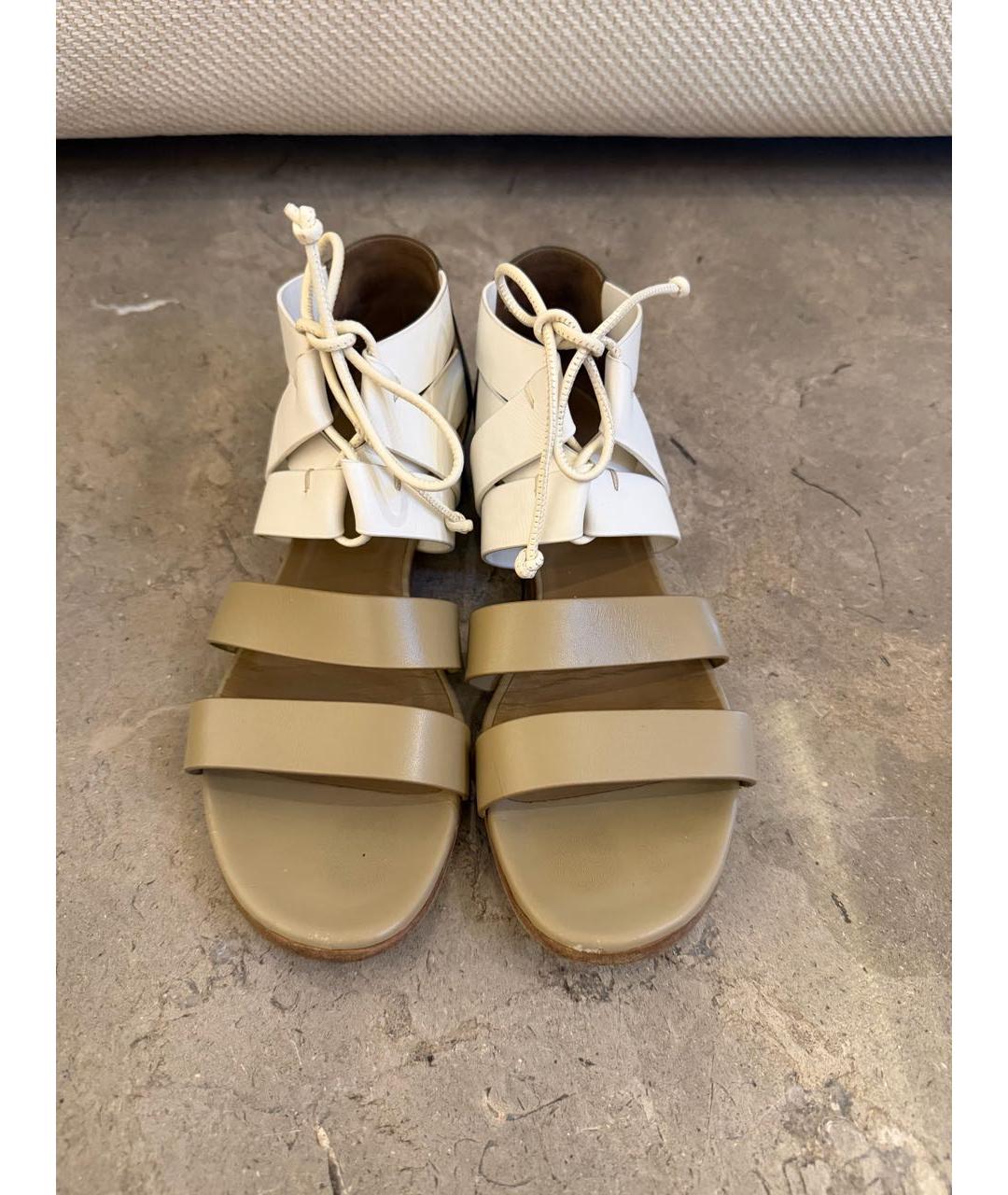 HERMES Хаки кожаные босоножки, фото 2