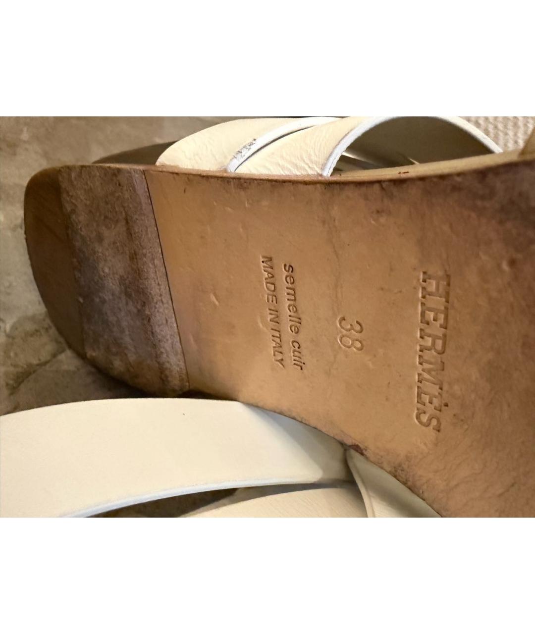 HERMES Хаки кожаные босоножки, фото 8