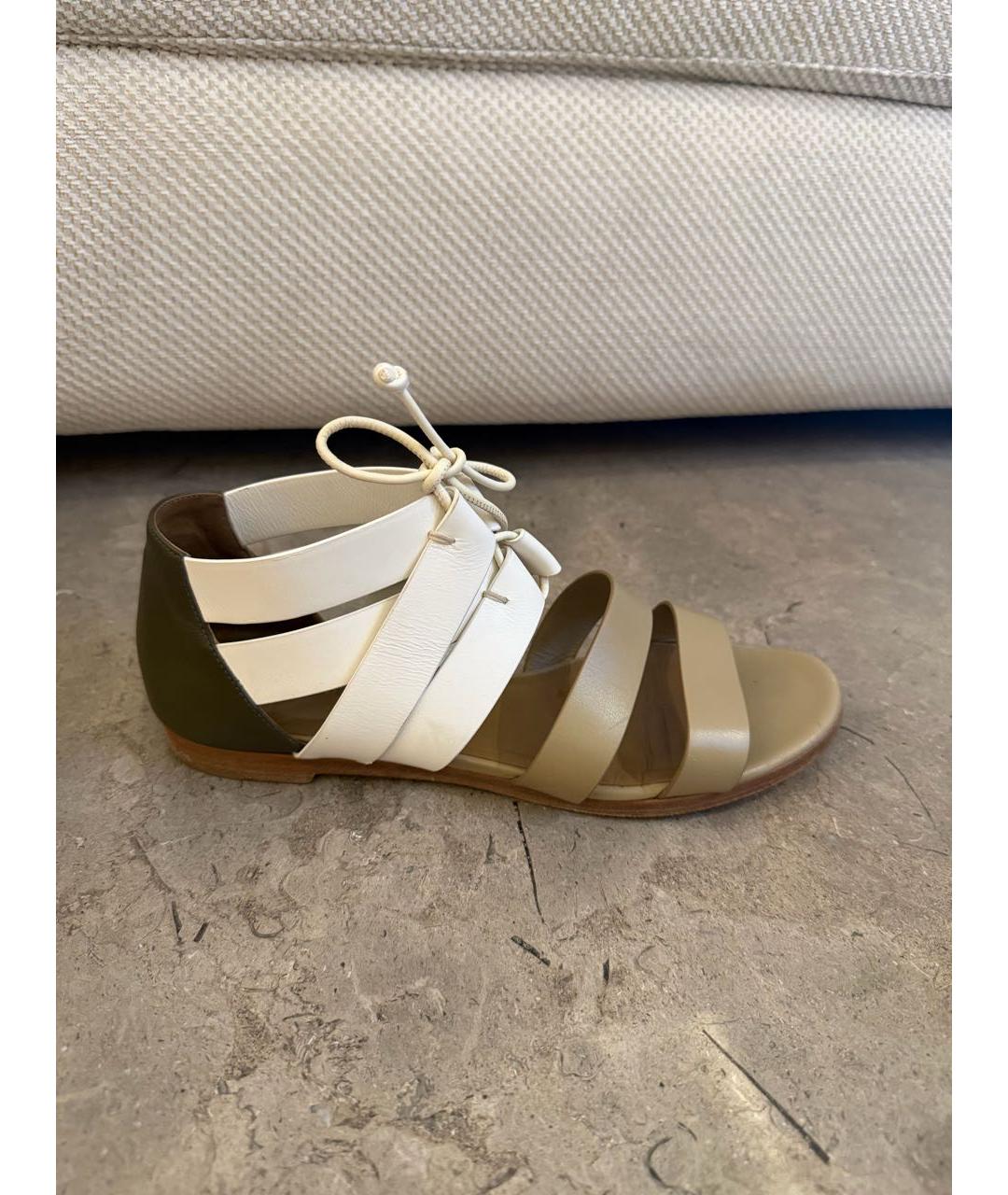 HERMES Хаки кожаные босоножки, фото 9
