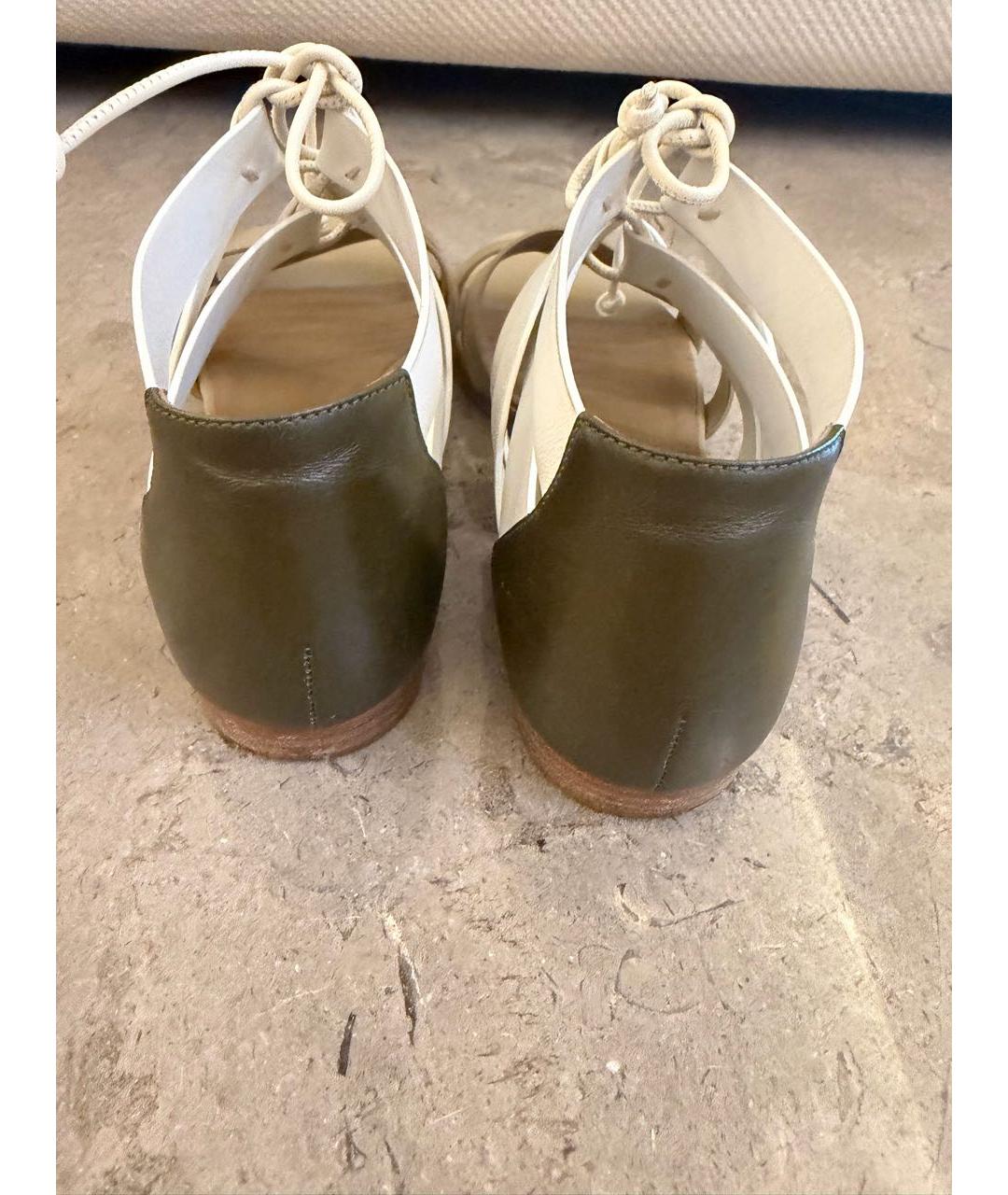 HERMES Хаки кожаные босоножки, фото 6