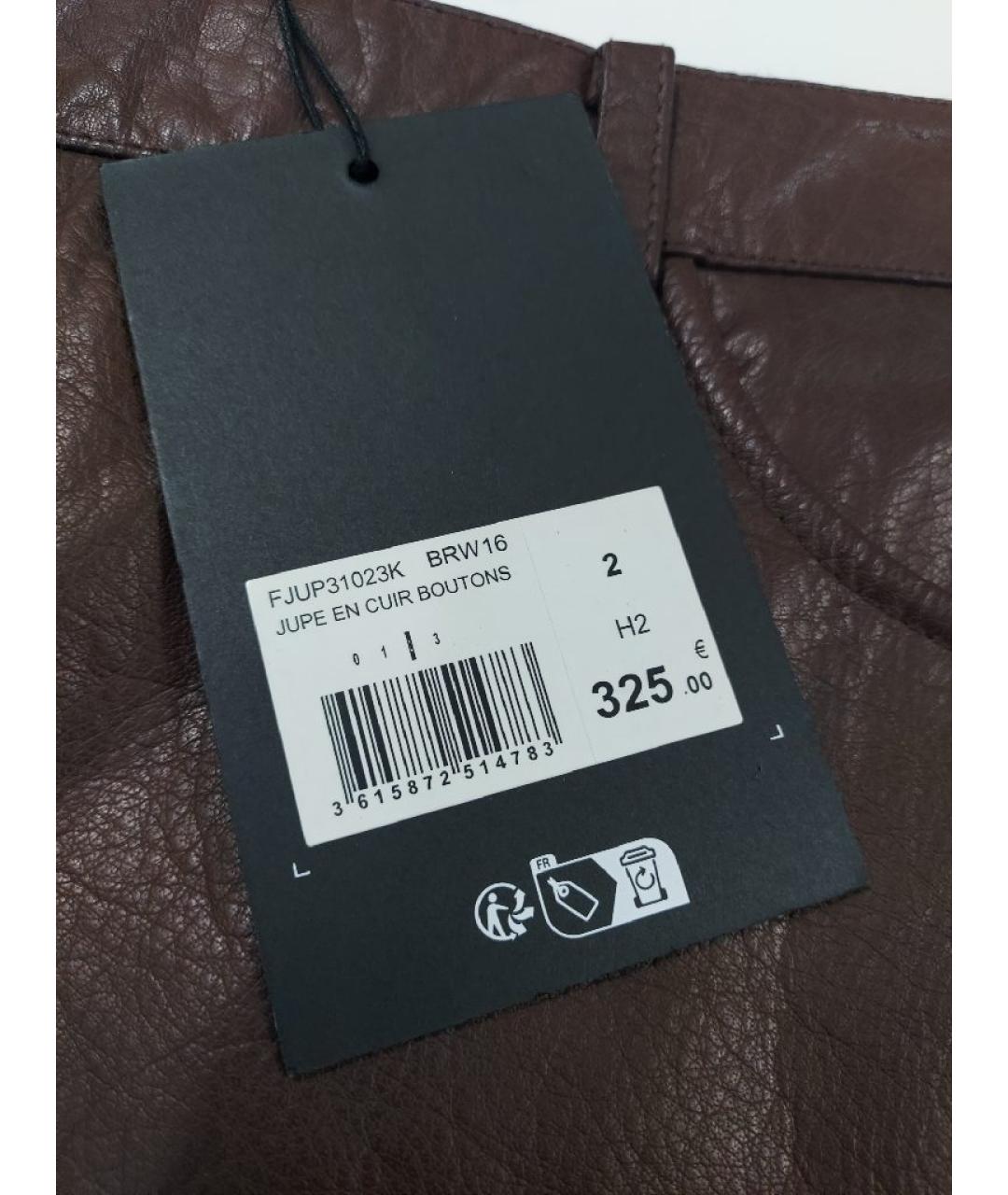 THE KOOPLES Коричневая кожаная юбка мини, фото 7