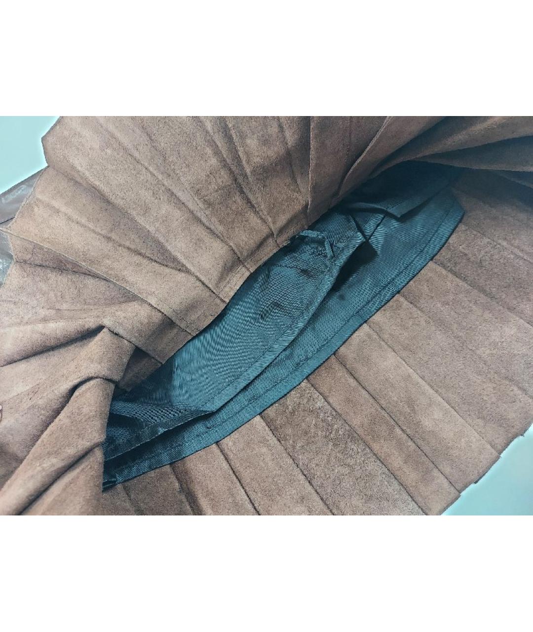 THE KOOPLES Коричневая кожаная юбка мини, фото 4