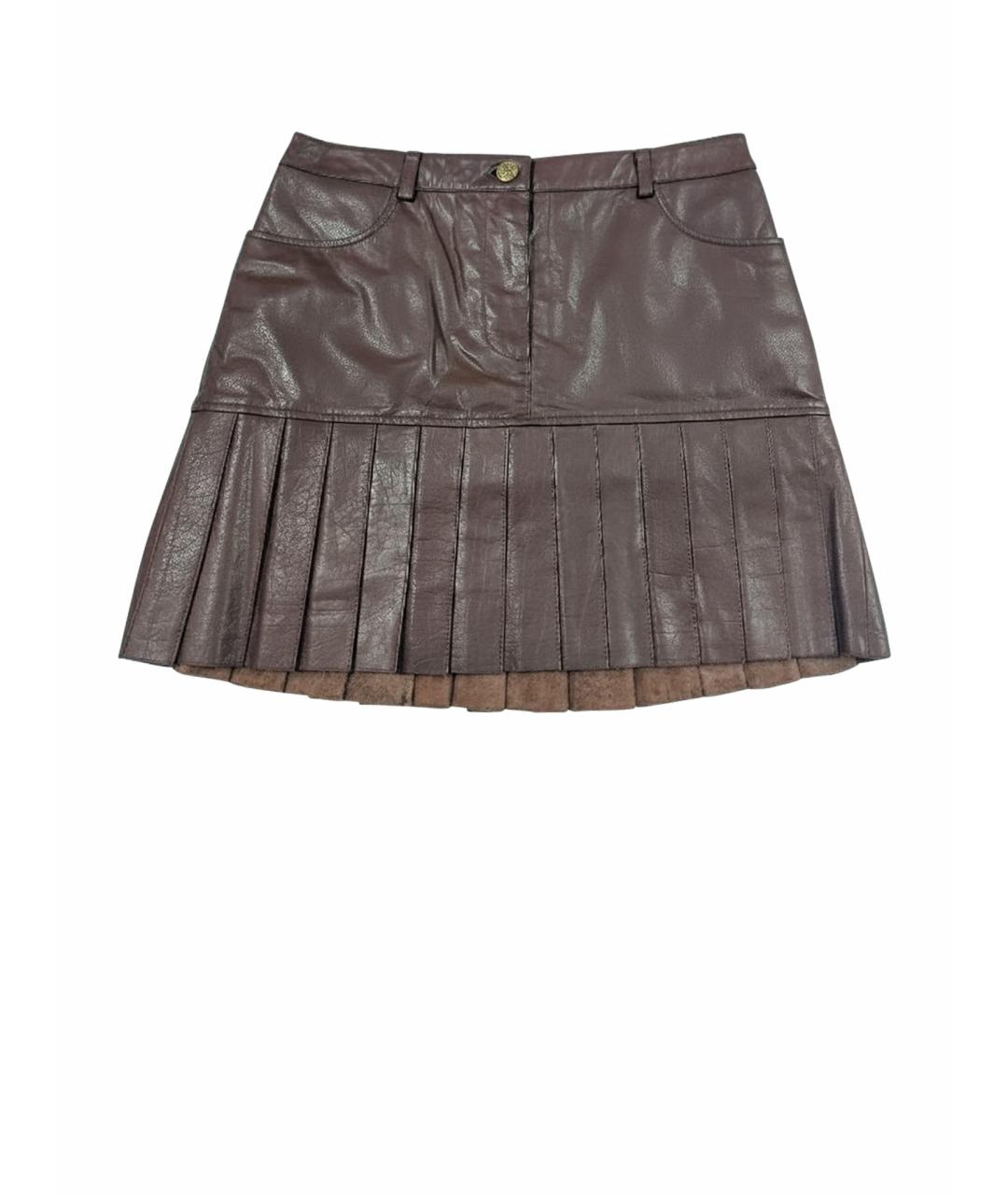 THE KOOPLES Коричневая кожаная юбка мини, фото 1