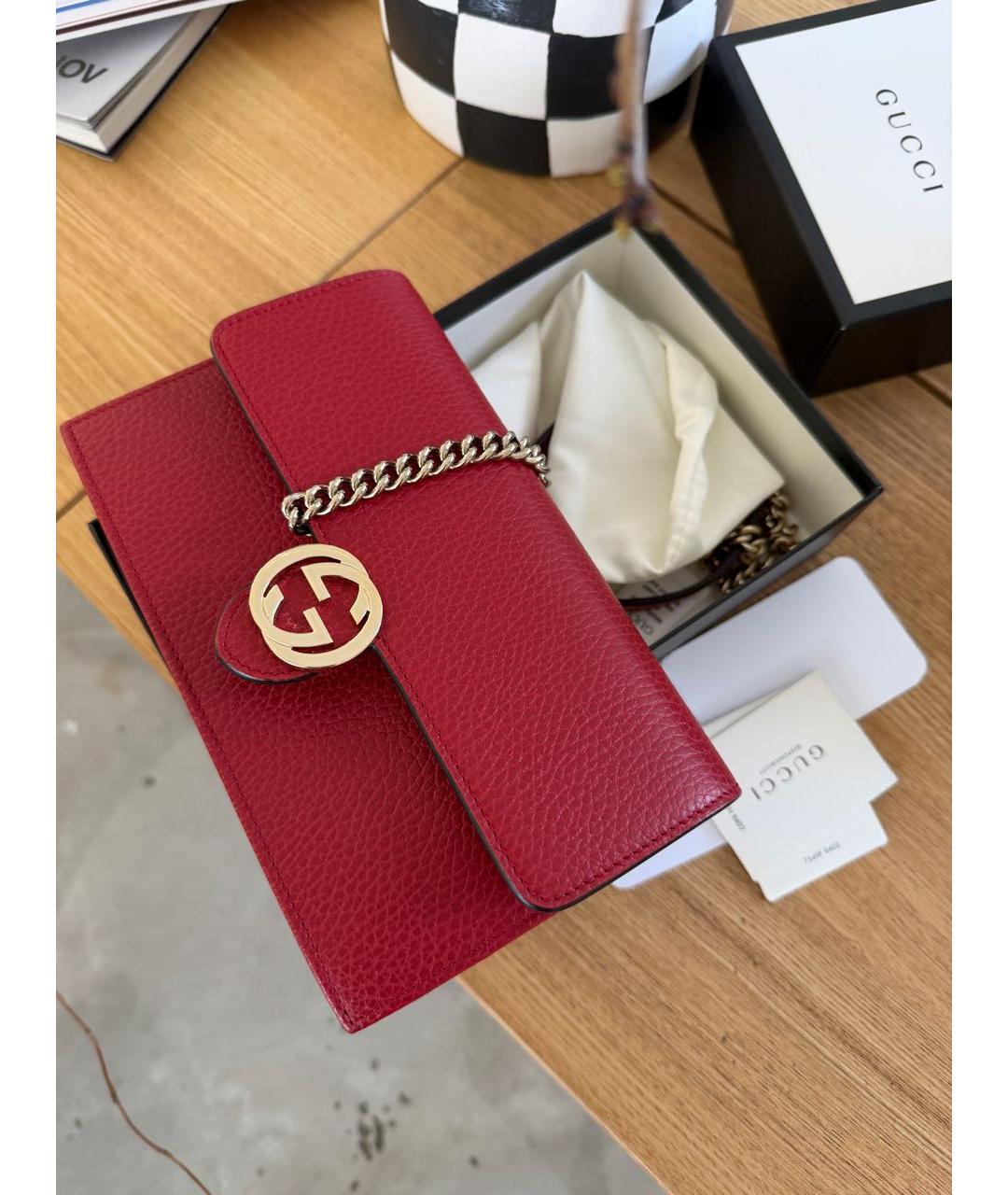 GUCCI Красная кожаная сумка через плечо, фото 6