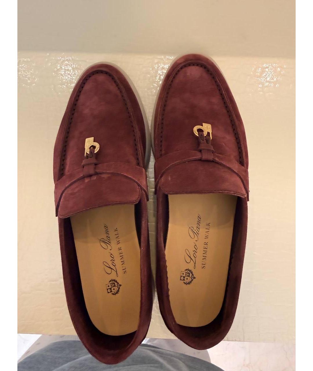 LORO PIANA Бордовые замшевые лоферы, фото 3