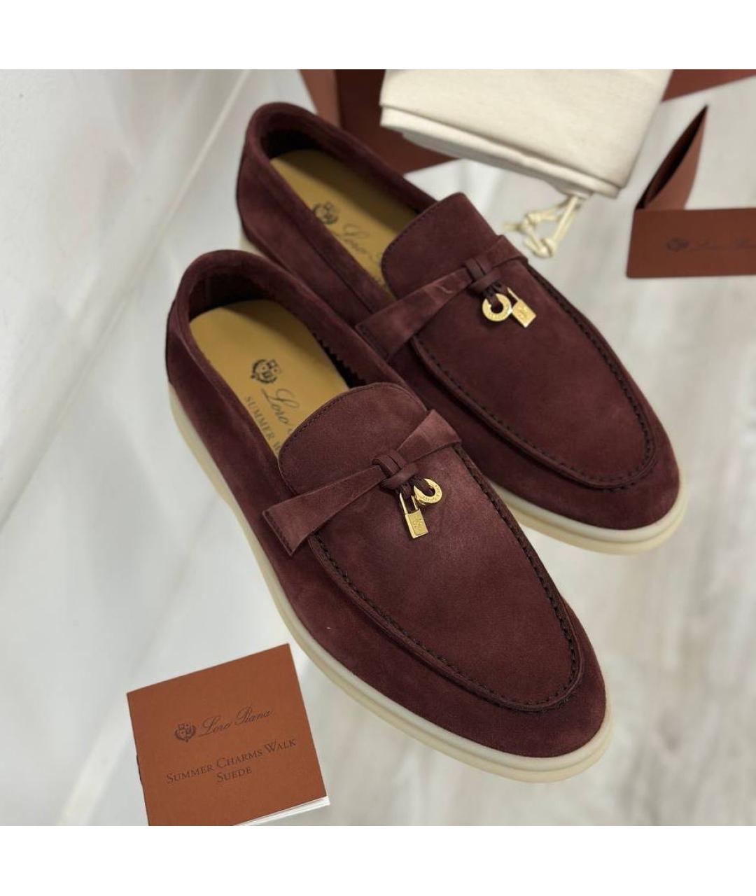 LORO PIANA Бордовые замшевые лоферы, фото 2