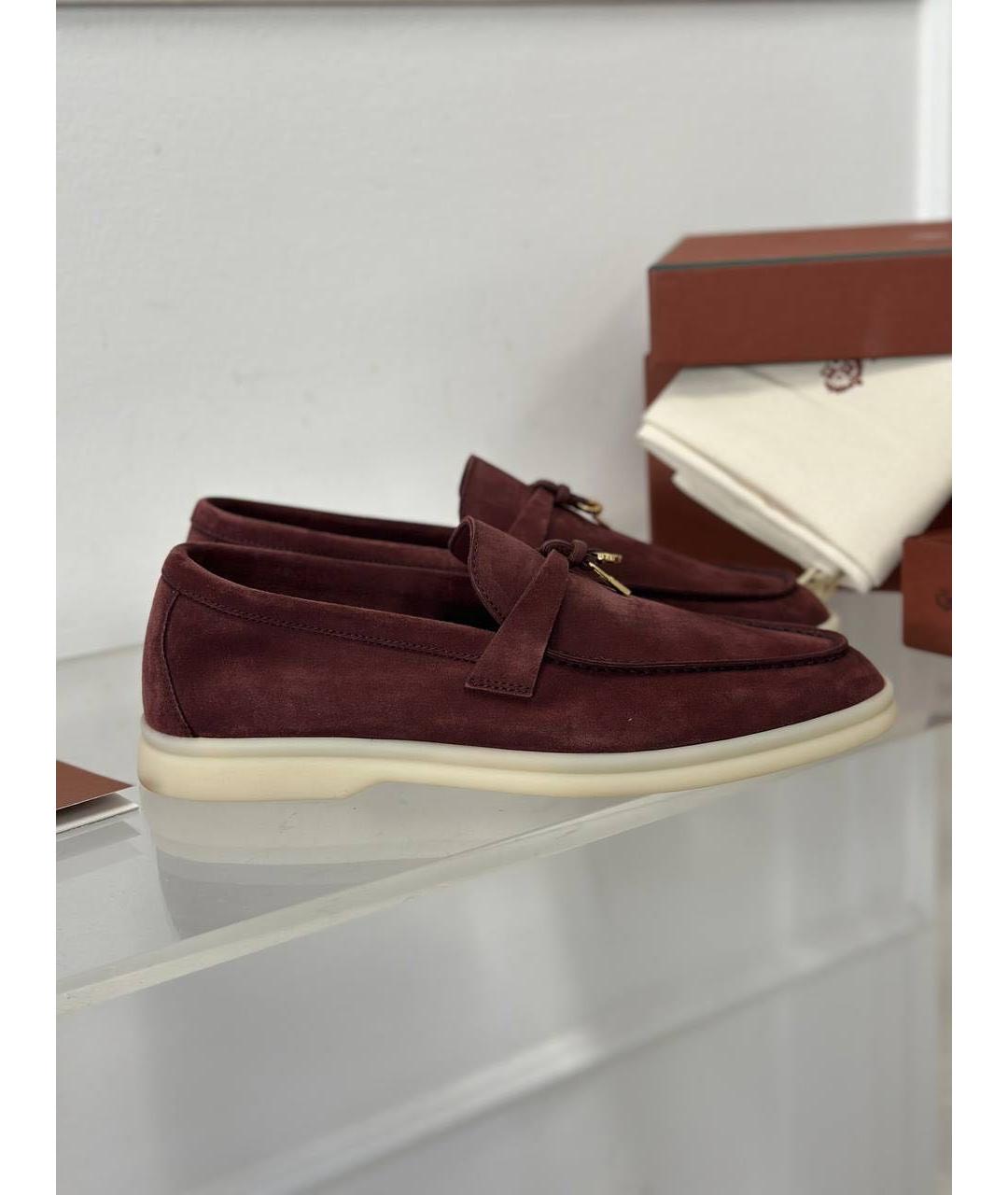 LORO PIANA Бордовые замшевые лоферы, фото 4