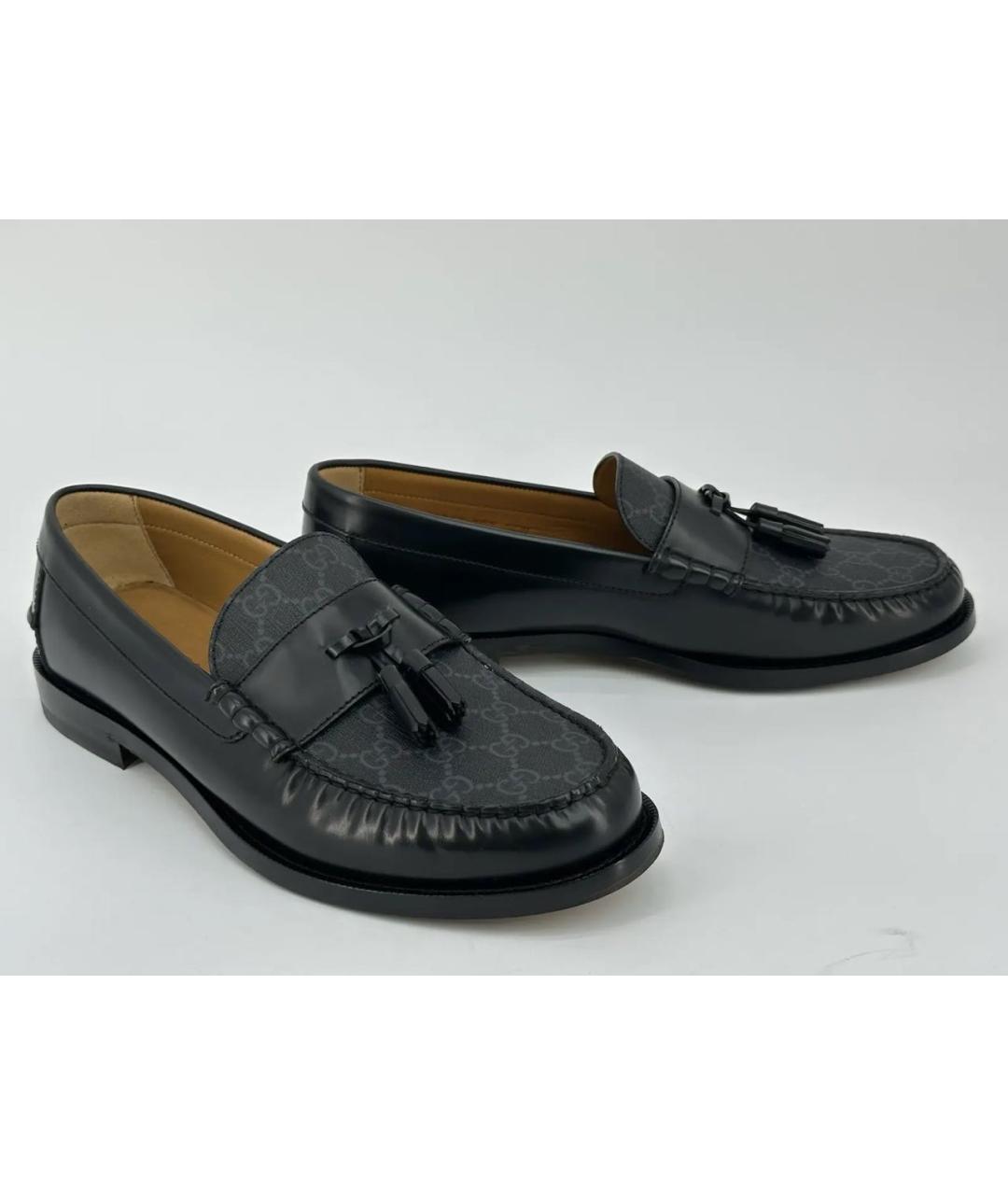 GUCCI Антрацитовые кожаные лоферы, фото 3