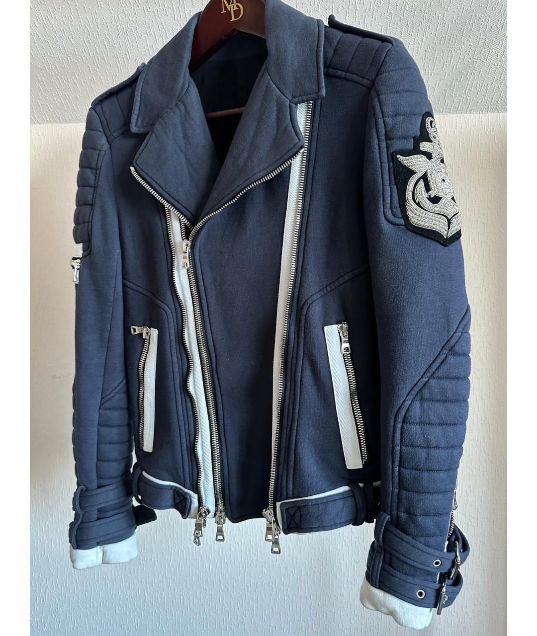 BALMAIN Темно-синяя хлопковая куртка, фото 2