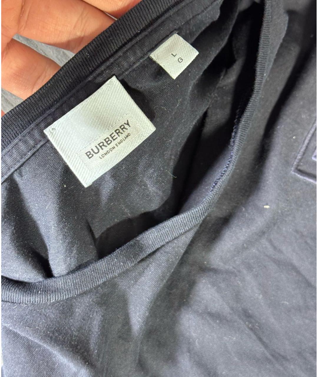 BURBERRY Темно-синяя хлопковая футболка, фото 4