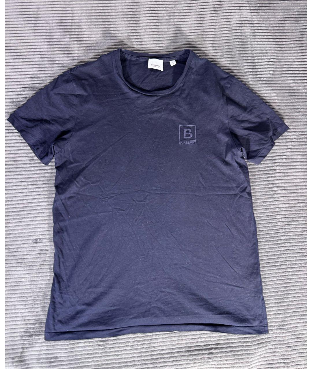 BURBERRY Темно-синяя хлопковая футболка, фото 6