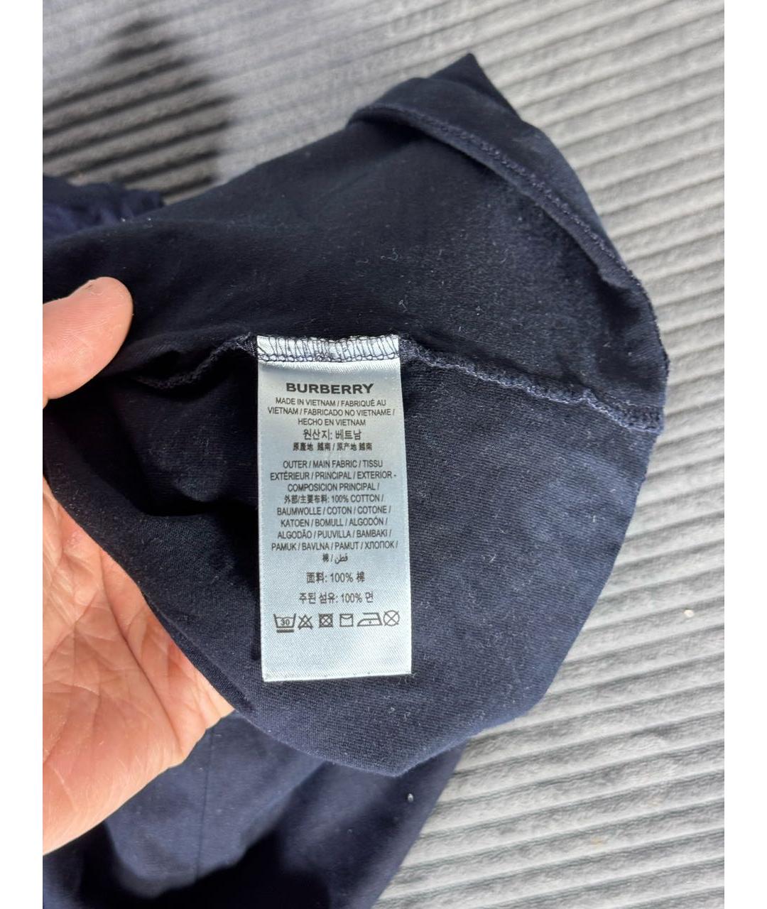 BURBERRY Темно-синяя хлопковая футболка, фото 5