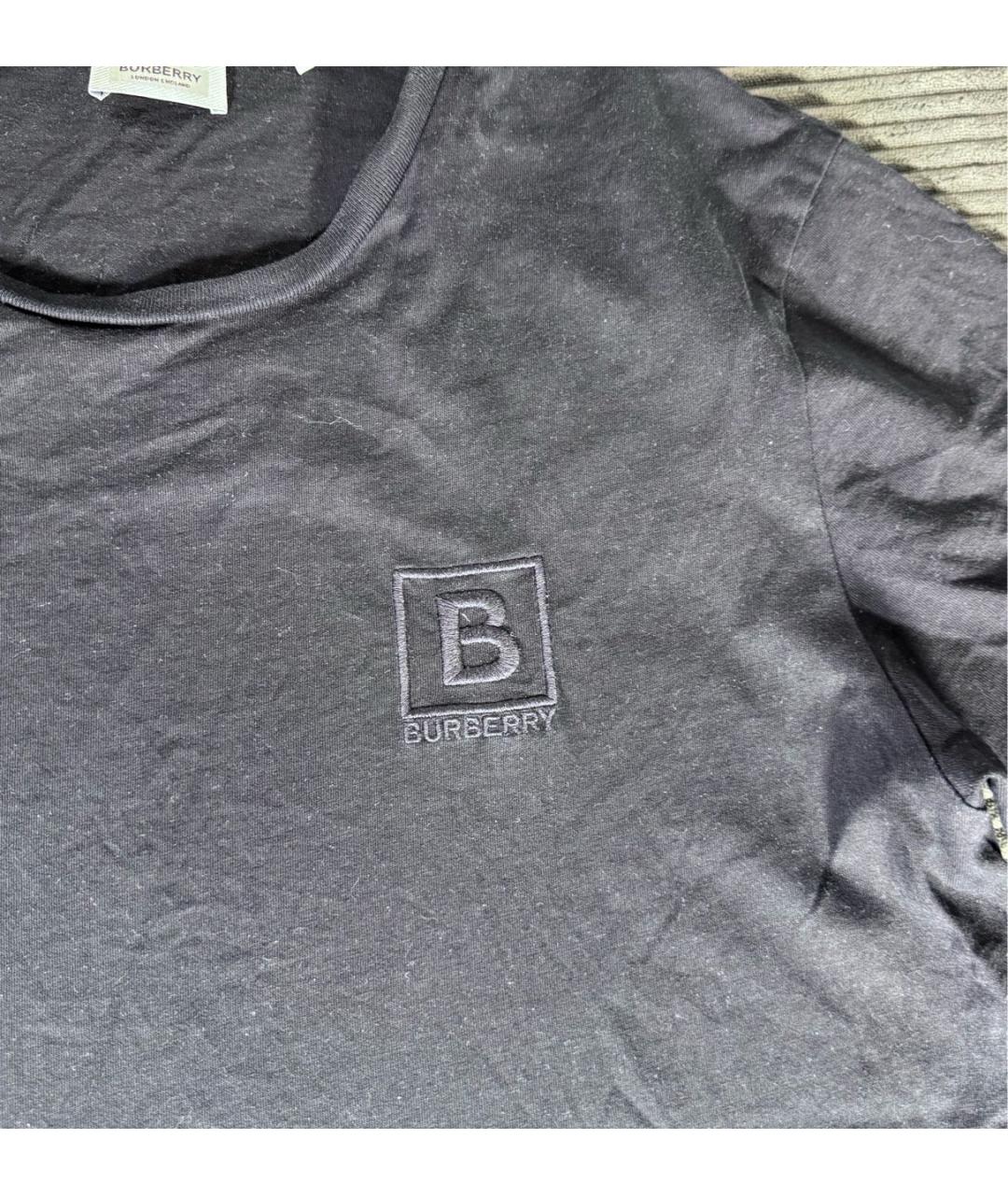 BURBERRY Темно-синяя хлопковая футболка, фото 3