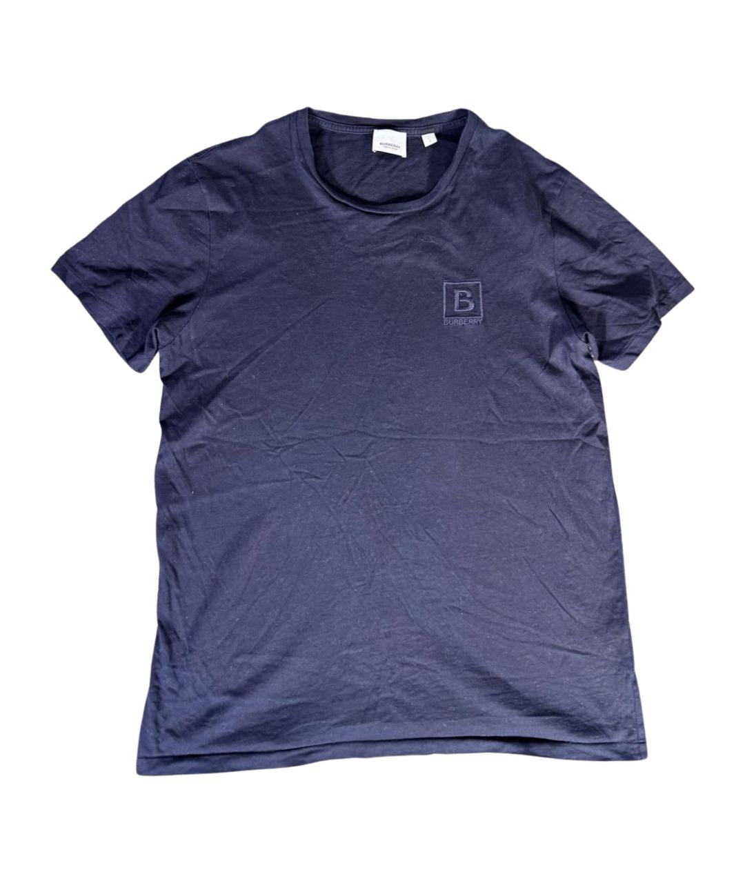BURBERRY Темно-синяя хлопковая футболка, фото 1