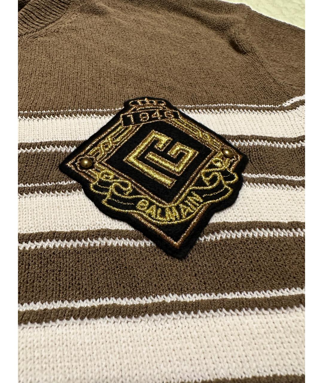 BALMAIN Коричневый хлопковый джемпер / свитер, фото 6