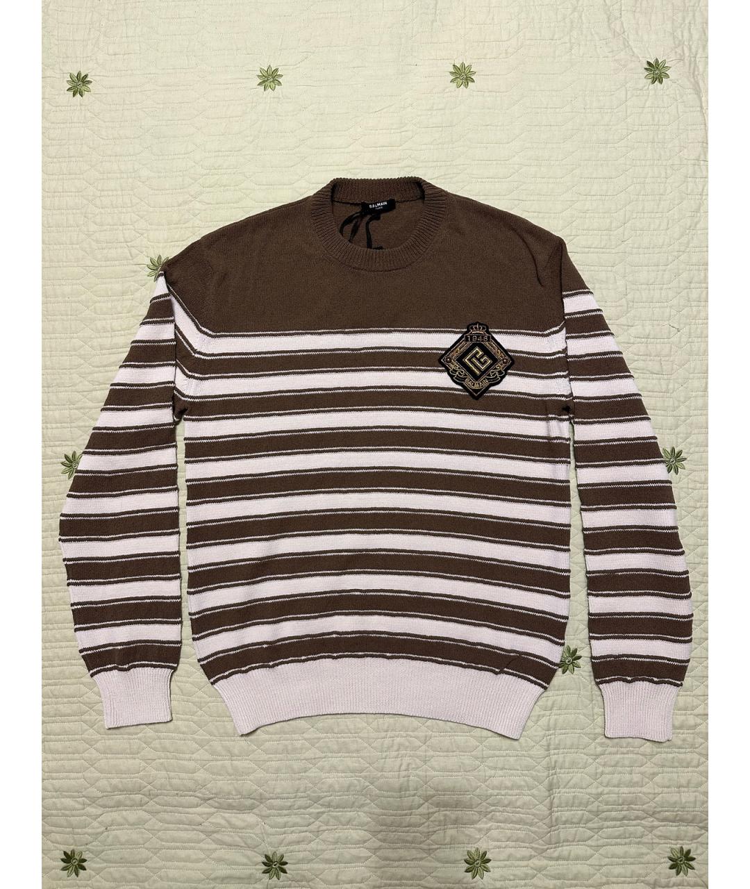 BALMAIN Коричневый хлопковый джемпер / свитер, фото 2