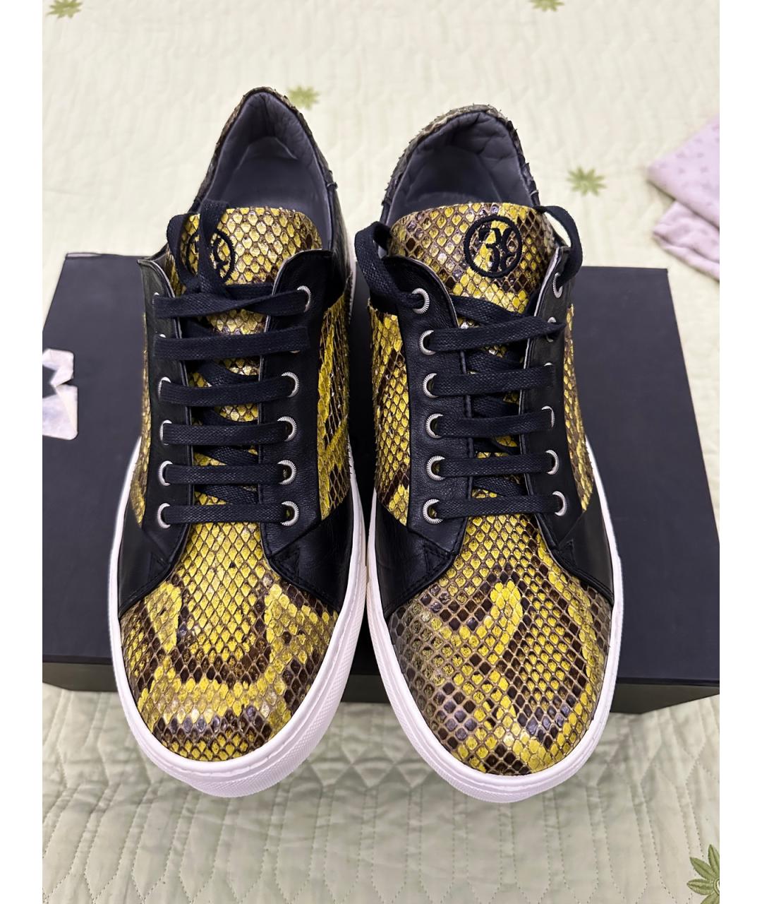 BILLIONAIRE Горчичные низкие кроссовки / кеды из экзотической кожи, фото 3