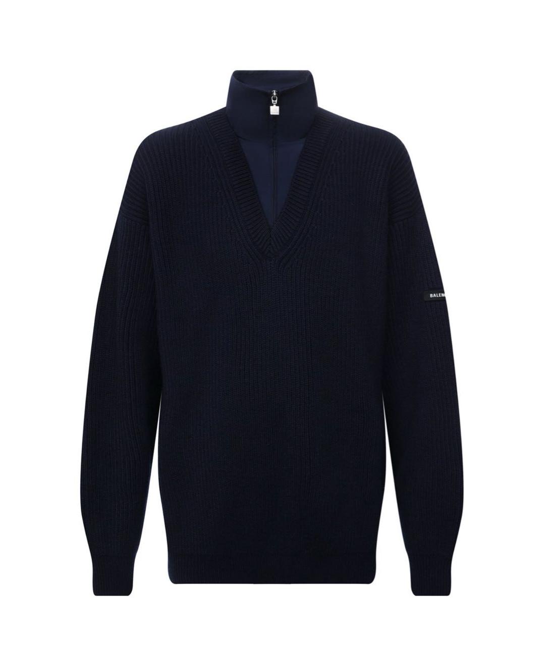 BALENCIAGA Темно-синий шерстяной джемпер / свитер, фото 1