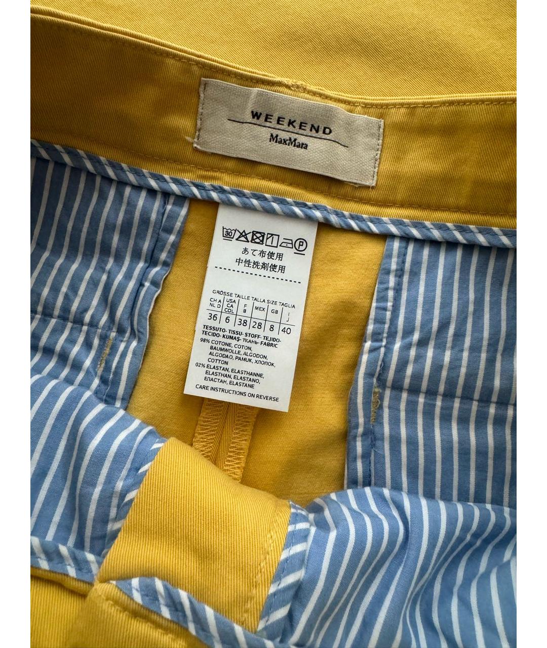 WEEKEND MAX MARA Желтые хлопко-эластановые брюки широкие, фото 5