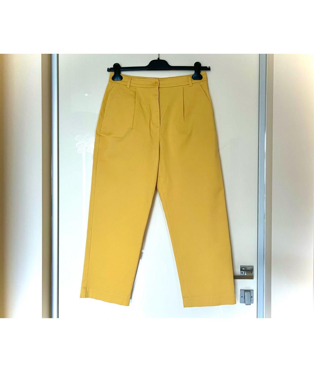 WEEKEND MAX MARA Желтые хлопко-эластановые брюки широкие, фото 6