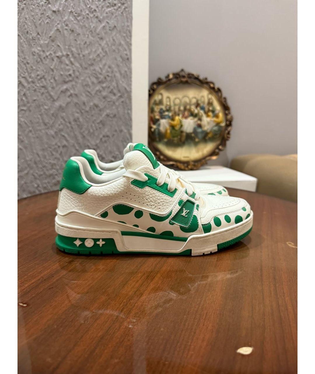 LOUIS VUITTON Зеленые кожаные низкие кроссовки / кеды, фото 8