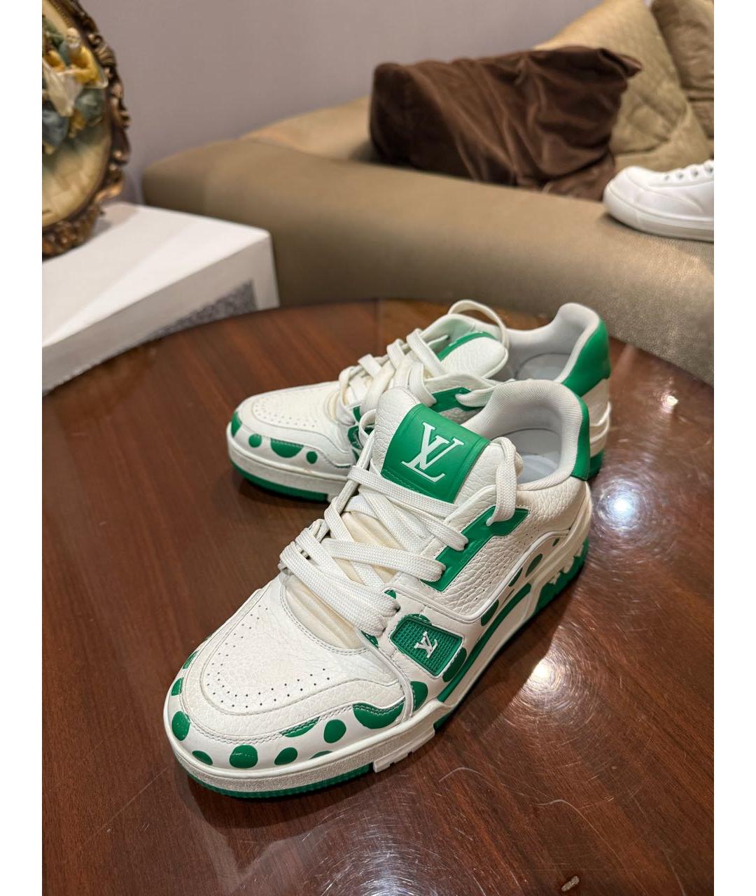LOUIS VUITTON Зеленые кожаные низкие кроссовки / кеды, фото 3