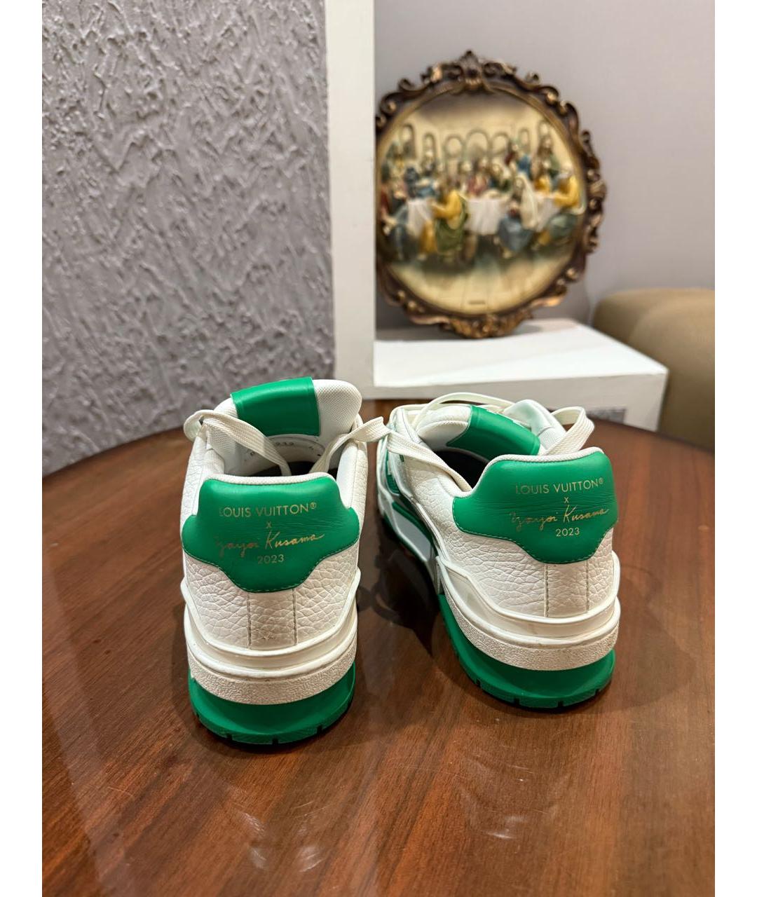 LOUIS VUITTON Зеленые кожаные низкие кроссовки / кеды, фото 4