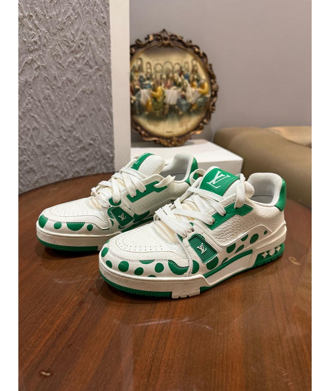 LOUIS VUITTON Зеленые кожаные низкие кроссовки / кеды, фото 5