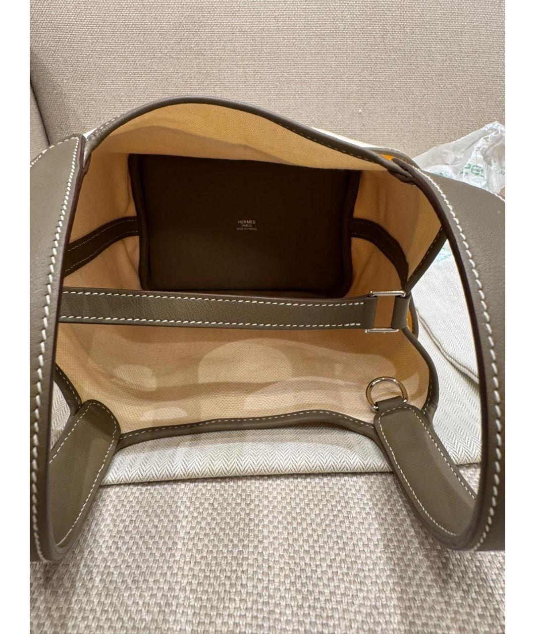 HERMES Бежевая тканевая сумка с короткими ручками, фото 3