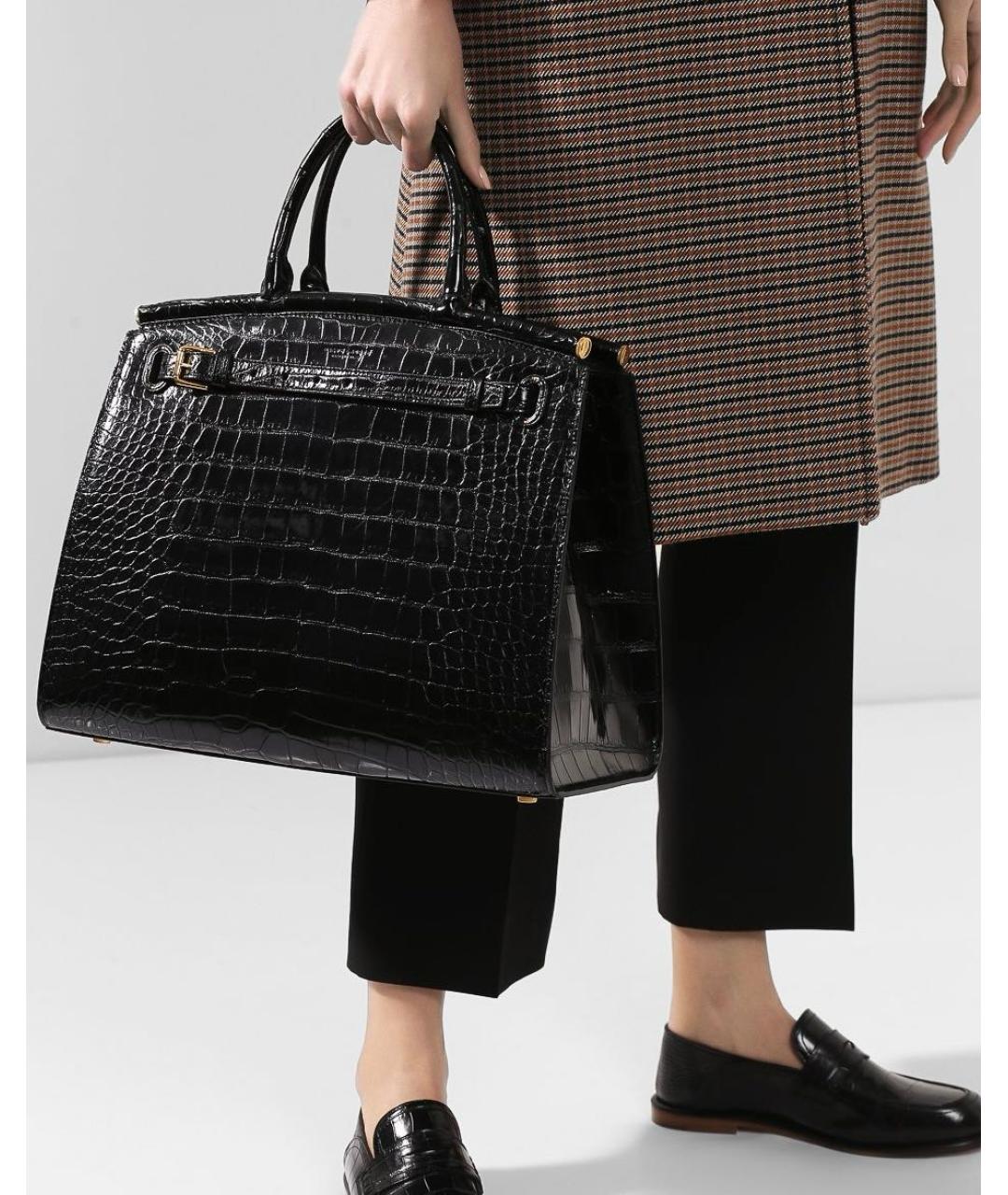 RALPH LAUREN Черная сумка с короткими ручками из экзотической кожи, фото 4