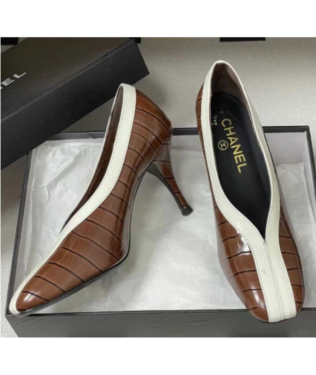 CHANEL Коричневые кожаные туфли, фото 4